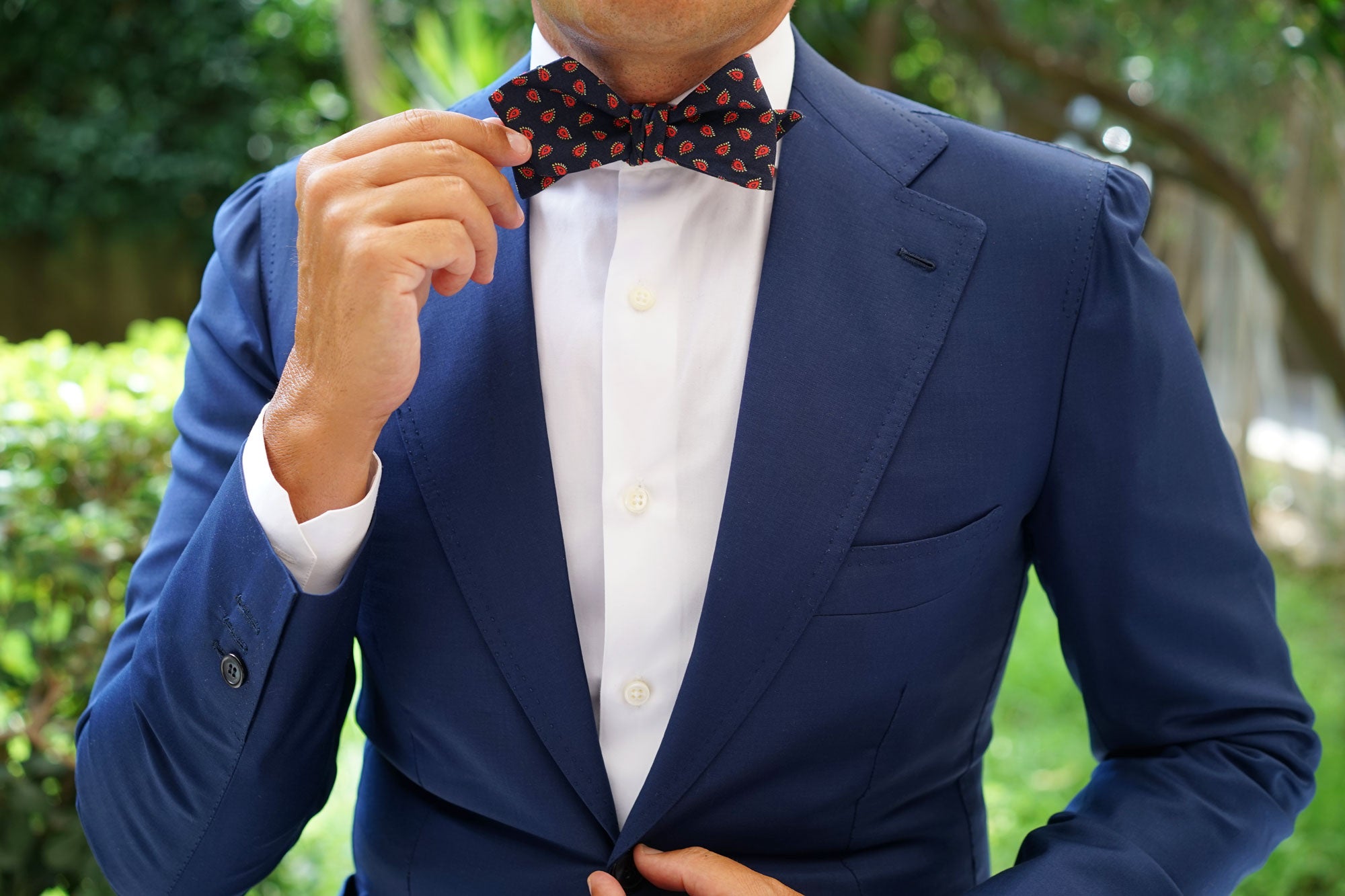 Milano Navy Blue Paisley Diamond Self Bow Tie