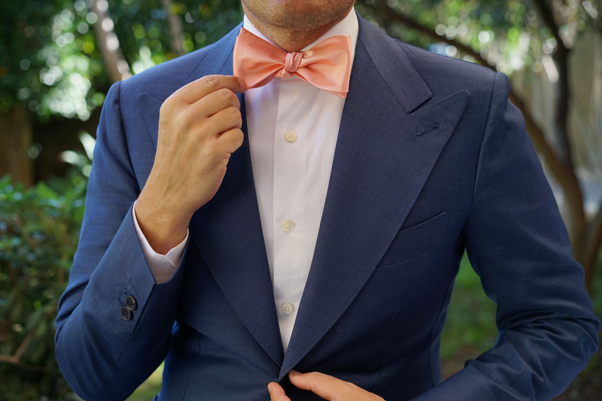 Salmon Frosty Pink Satin Self Bow Tie