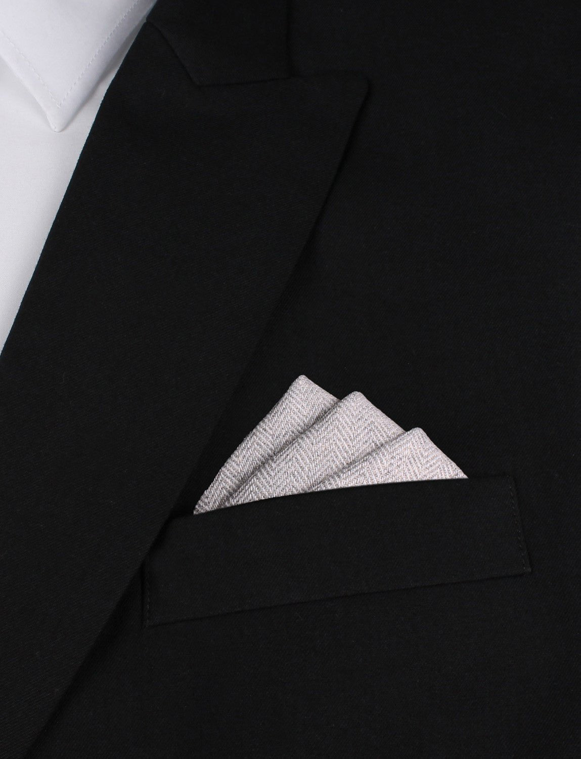 Light Grey Herringbone Linen Pocket Square