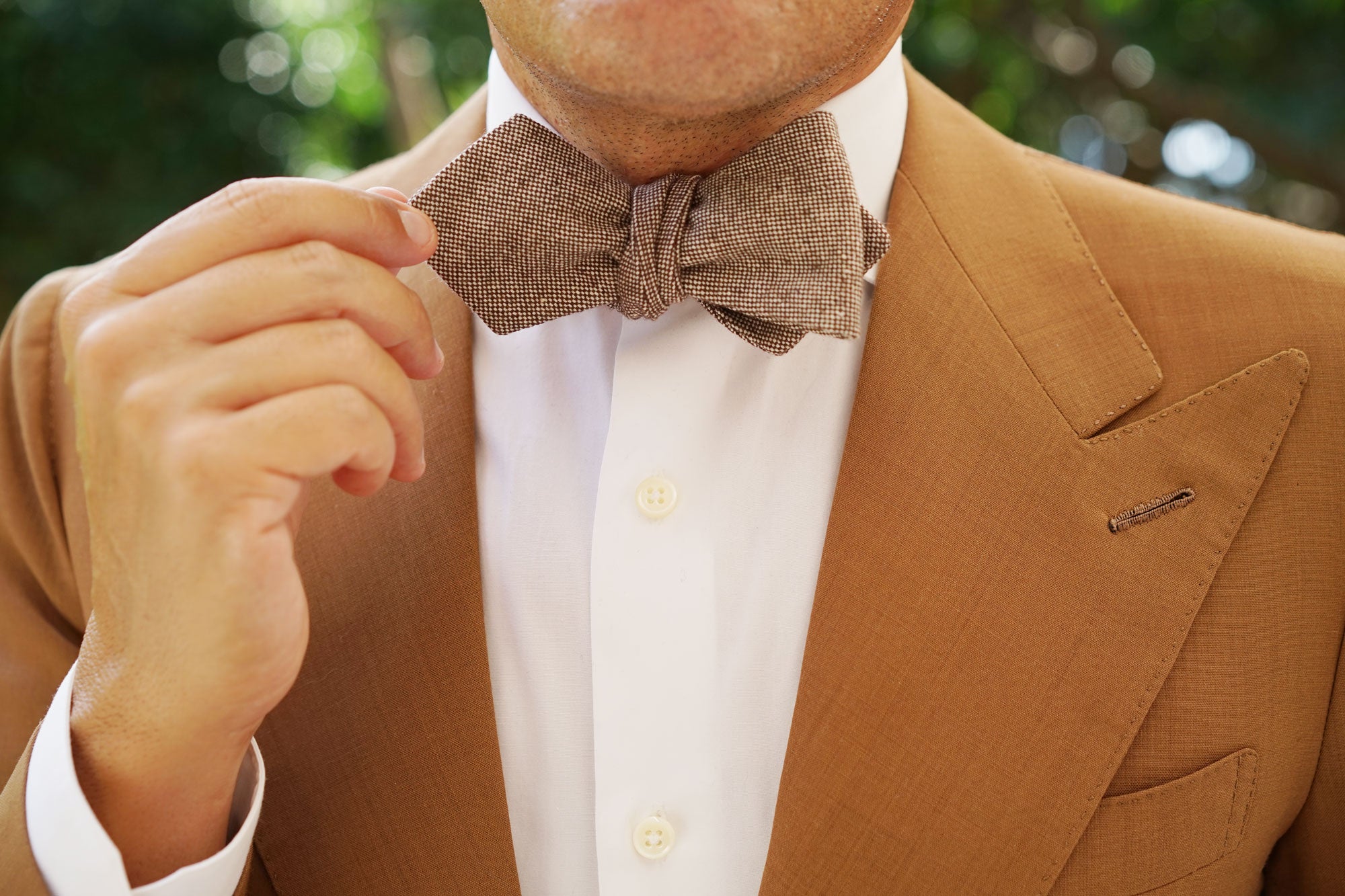 Brown Gingerbread Linen Diamond Self Bow Tie