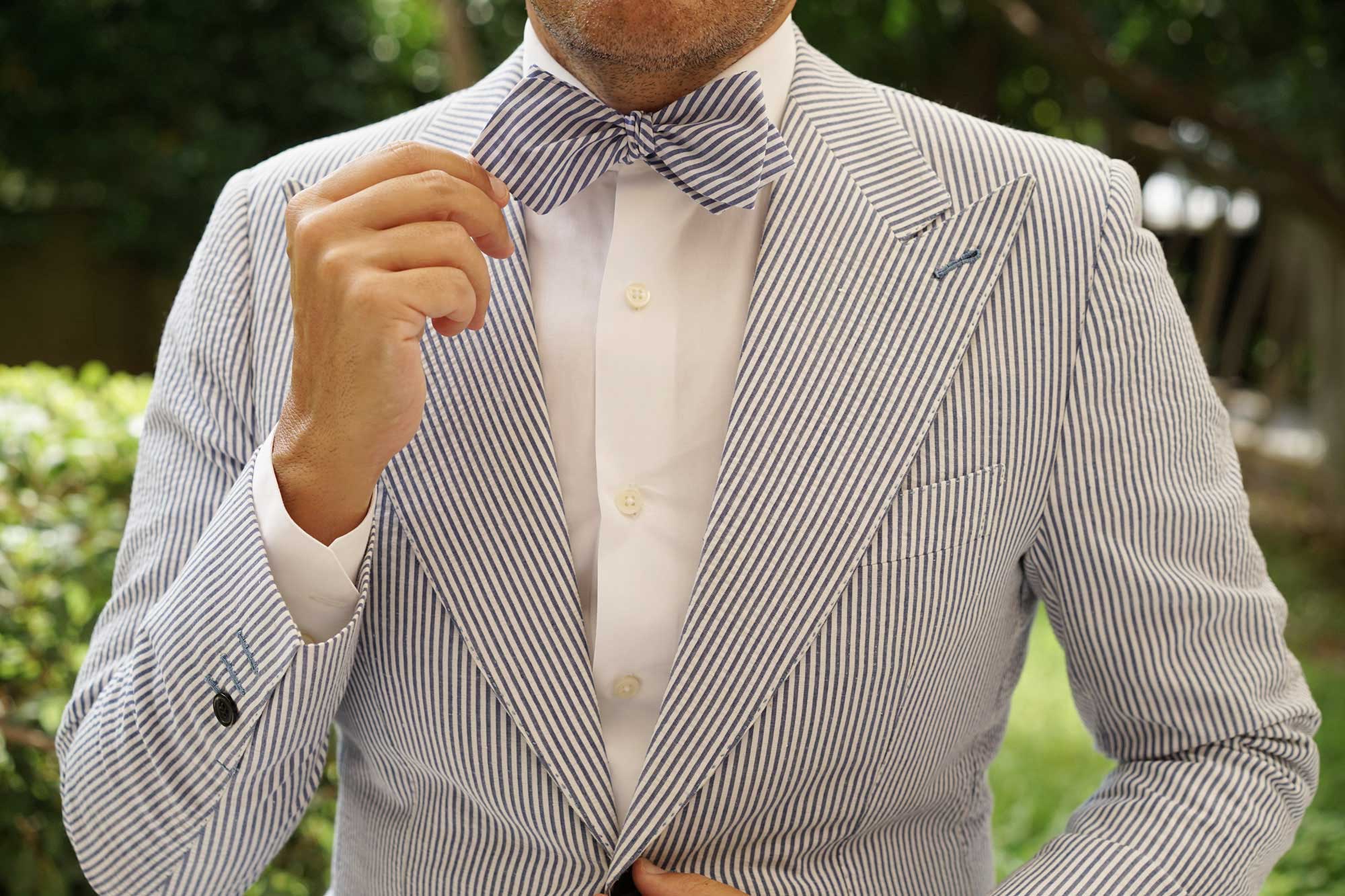 Blue Chalk Stripes Cotton Self Tie Diamond Bow Tie