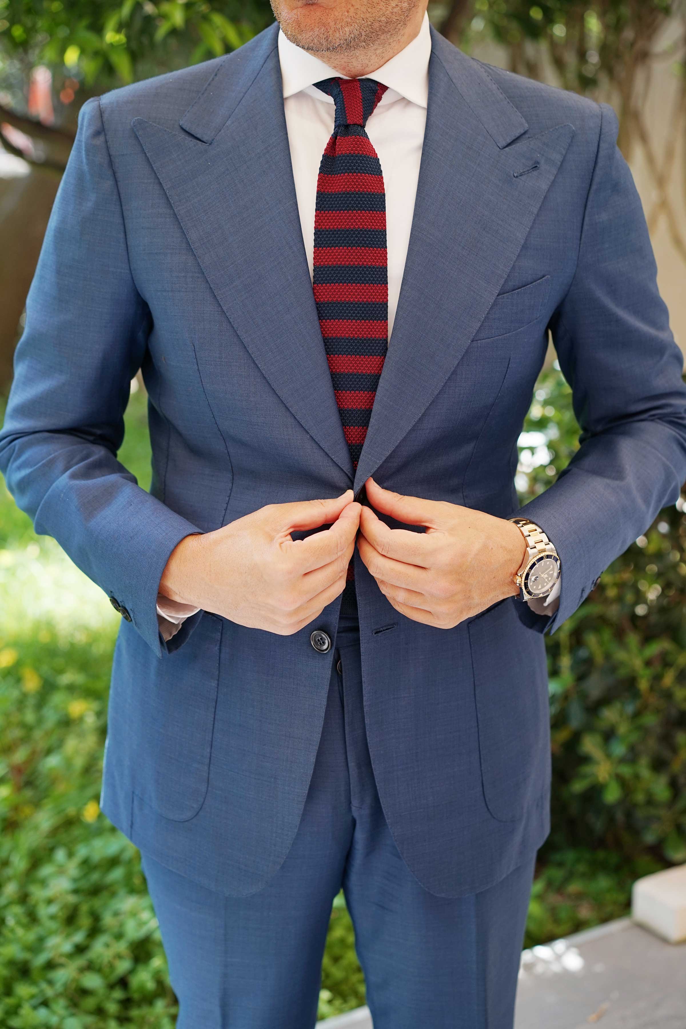 Madsen Burgundy & Navy Blue Striped Knitted Tie