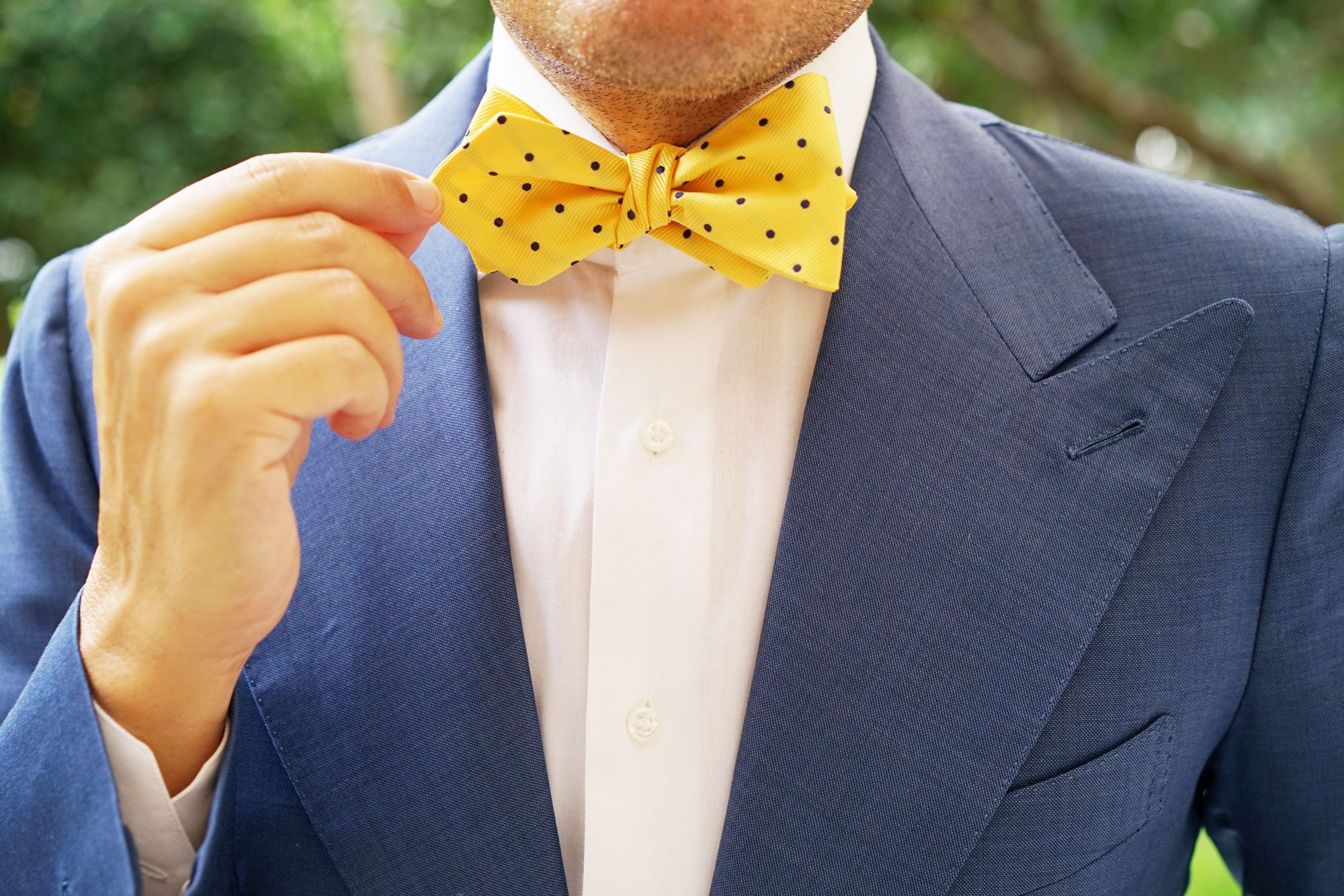 Yellow with Polka Dots Self Tie Diamond Tip Bow Tie