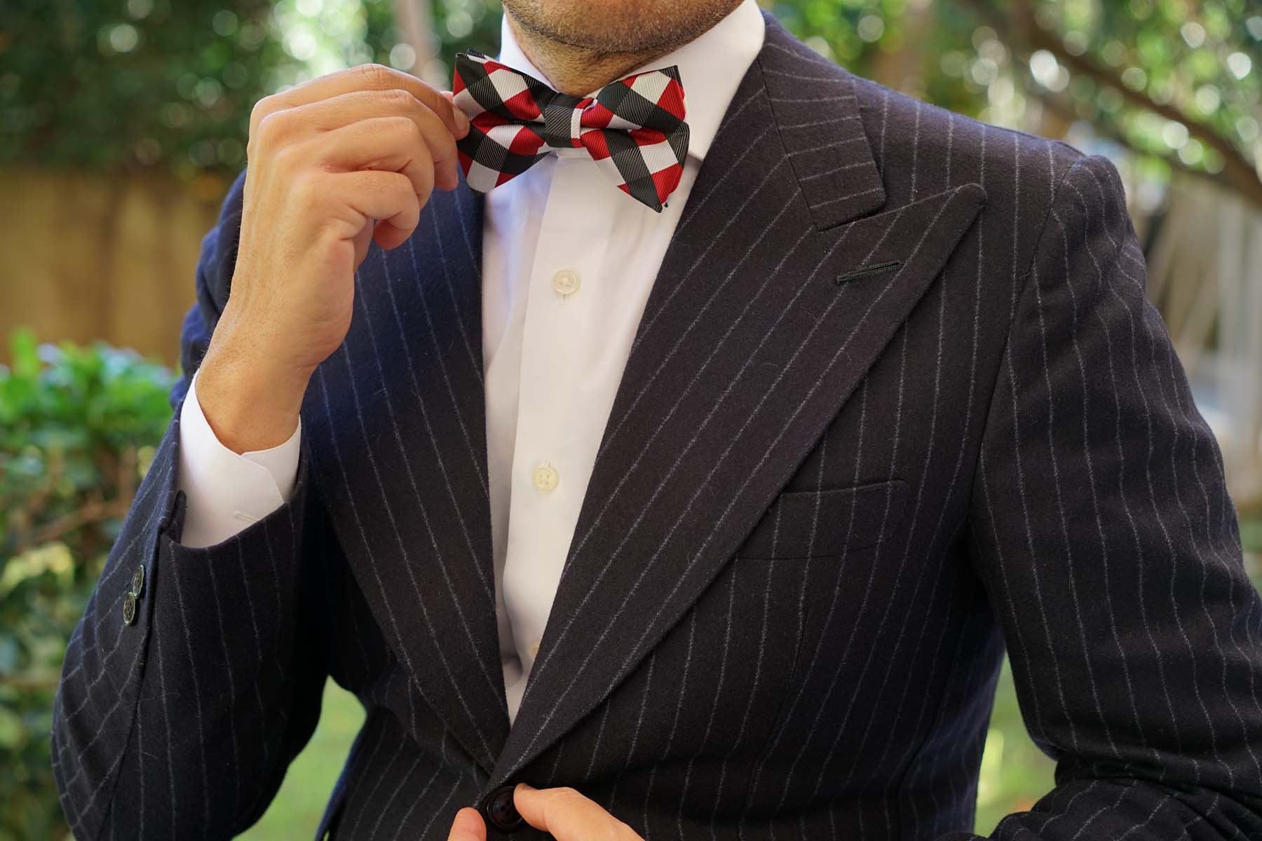 White Black Maroon Checkered Bow Tie