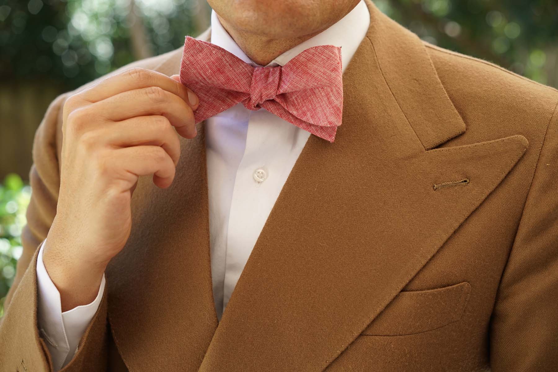 Light Red Chambray Linen Self Tie Bow Tie