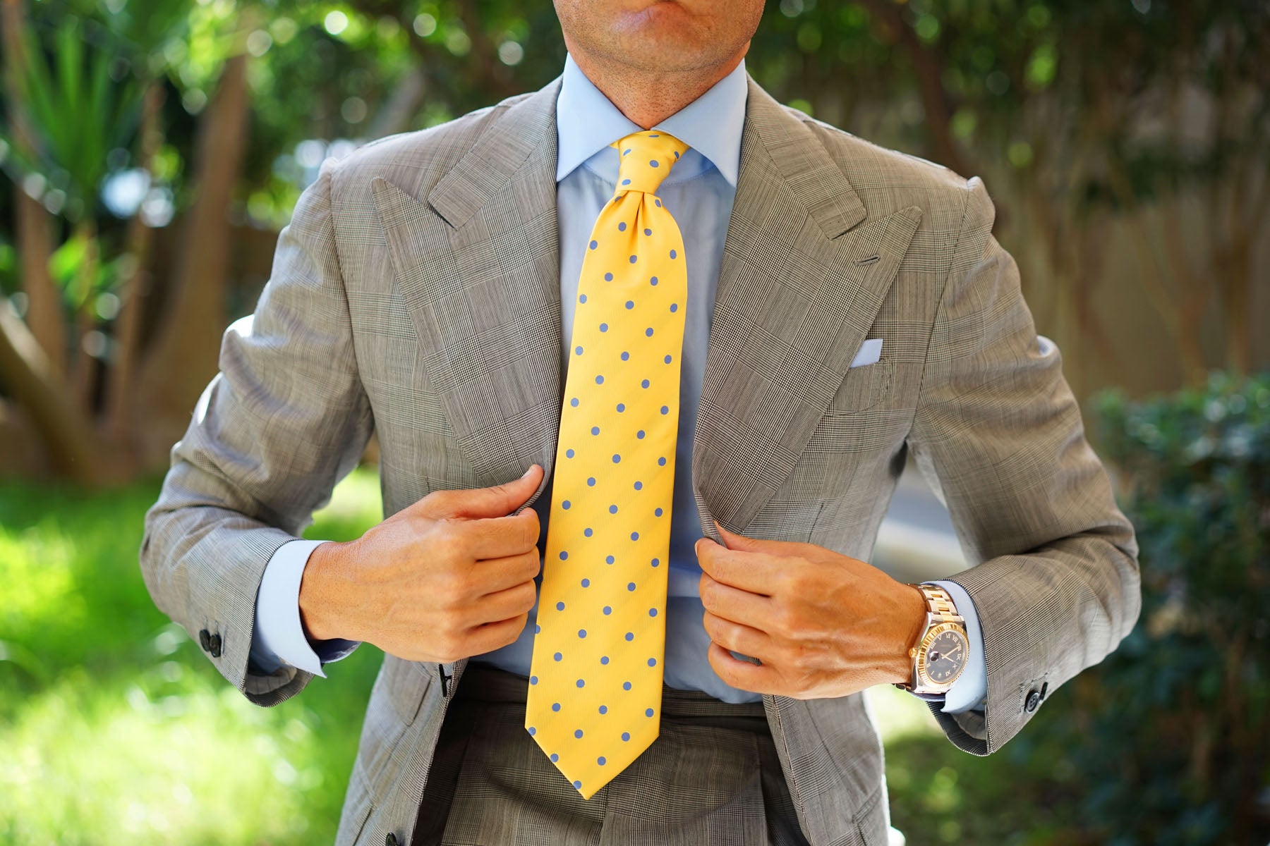 Yellow Tie with Light Blue Polka Dots