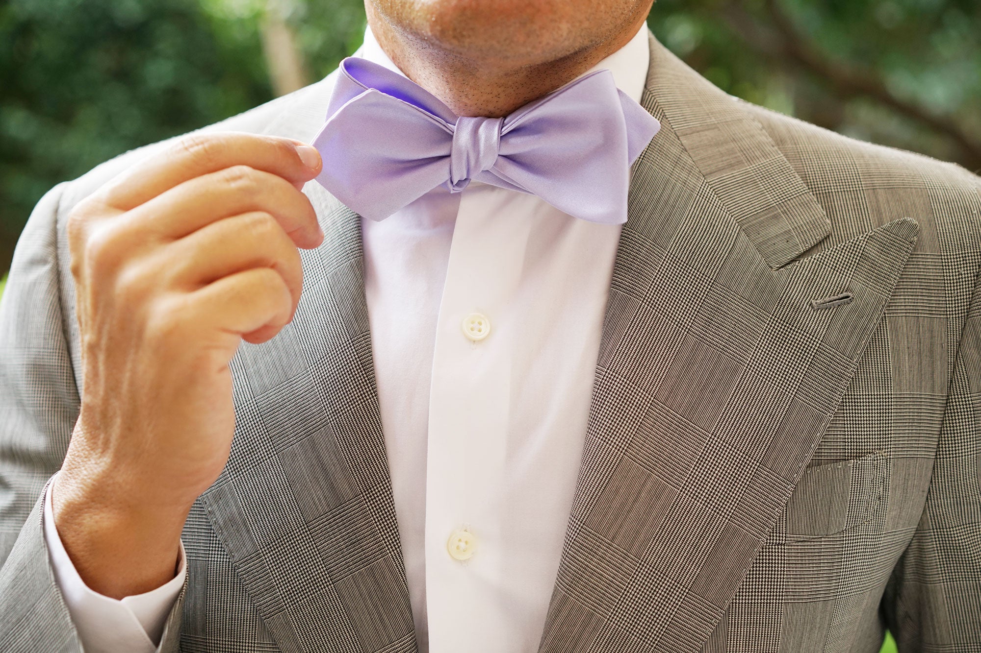 Lavender Purple Satin Self Tie Diamond Tip Bow Tie