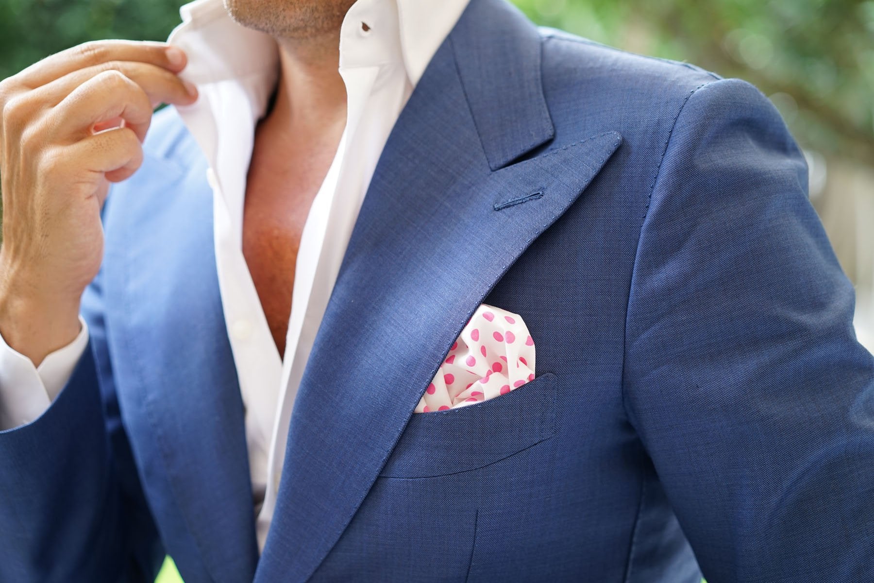 White Cotton with Large Hot Pink Polka Dots Pocket Square