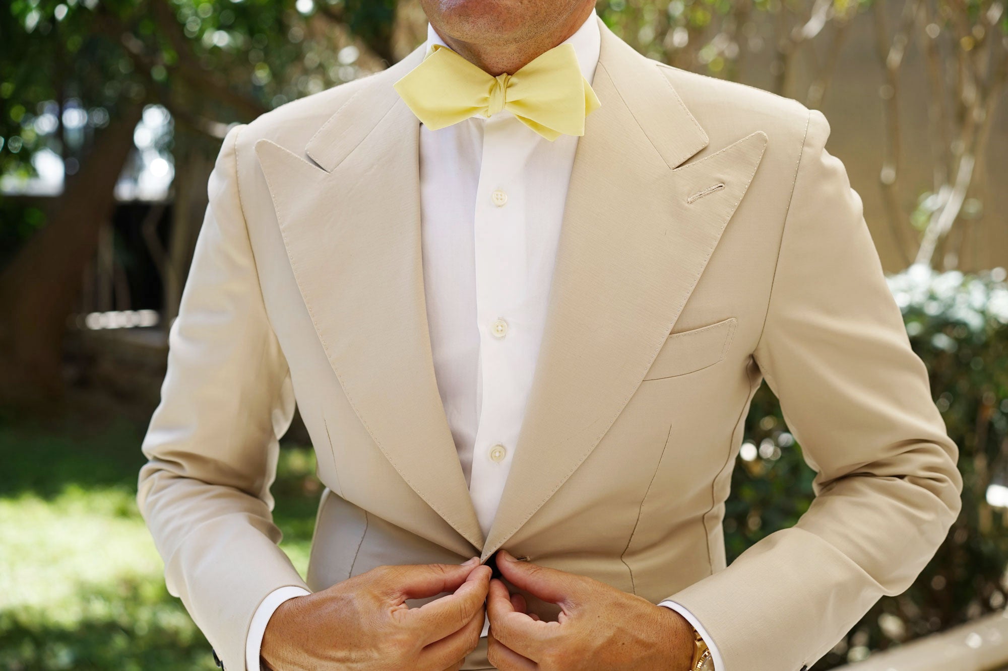 Pastel Yellow Cotton Self Tie Diamond Bow Tie