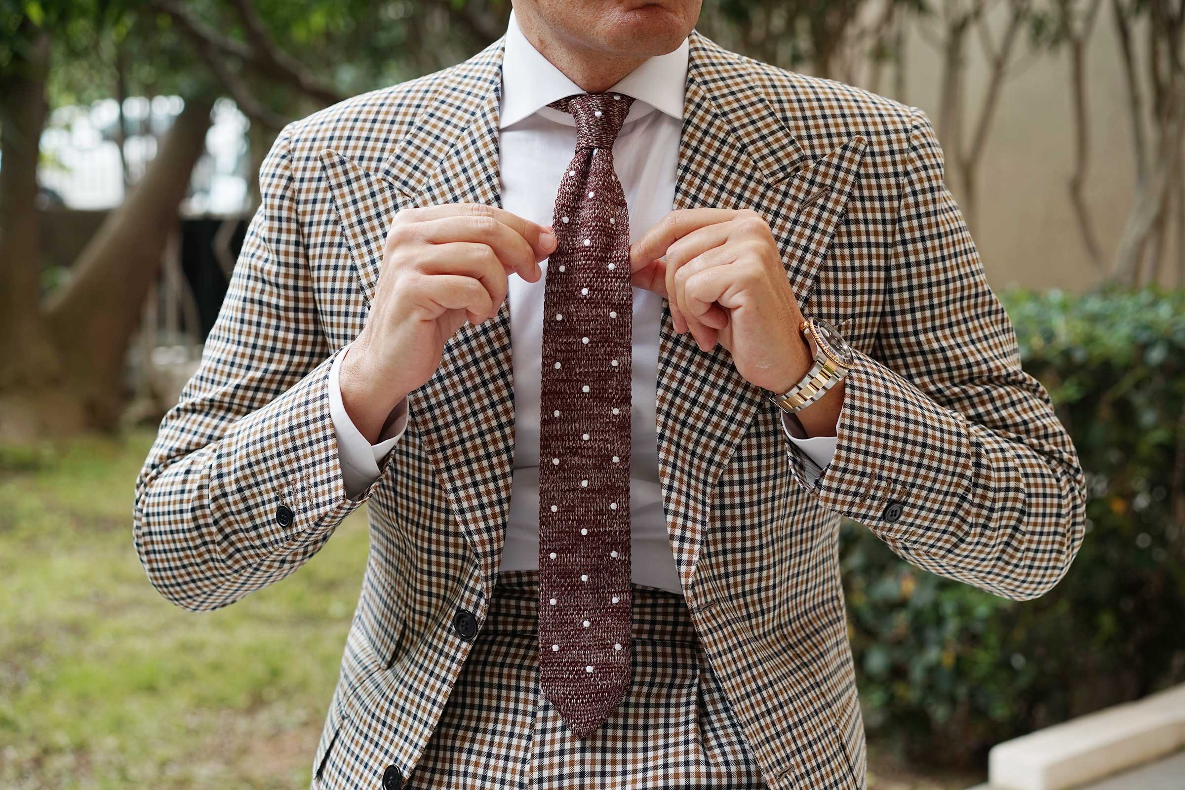 Cambay Brown Polka Dot Knitted Tie