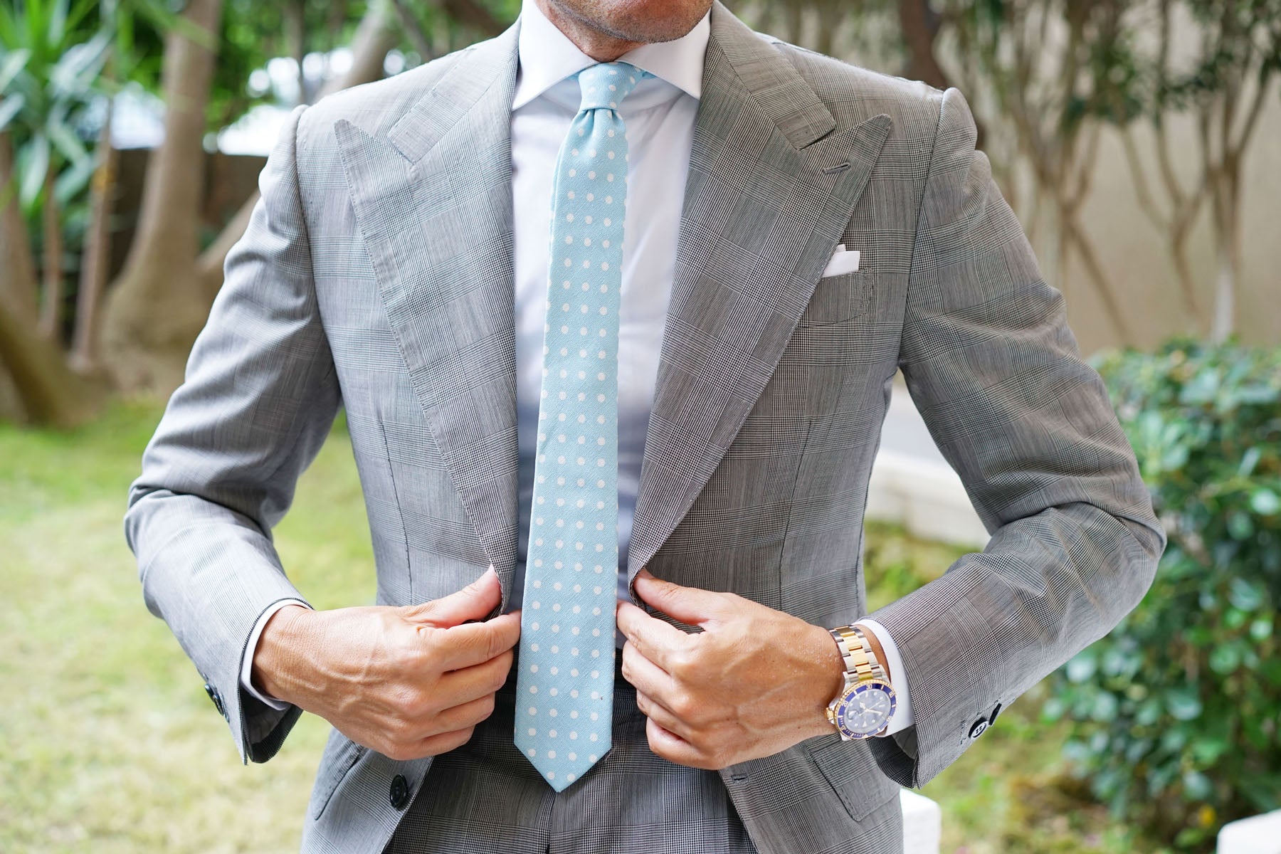 Light Blue Linen Polka Dot Skinny Tie