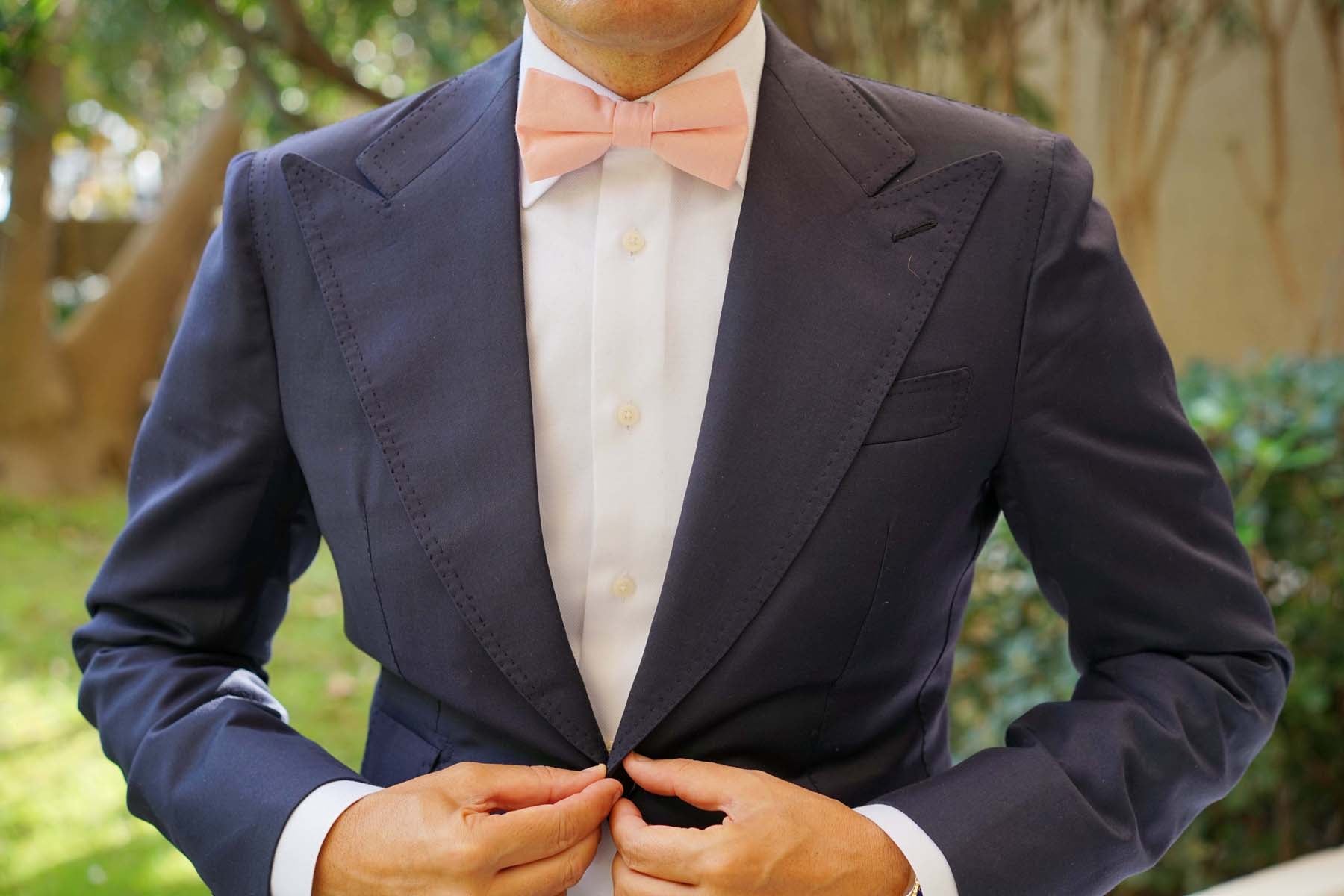 Dusty Peach Slub Linen Bow Tie