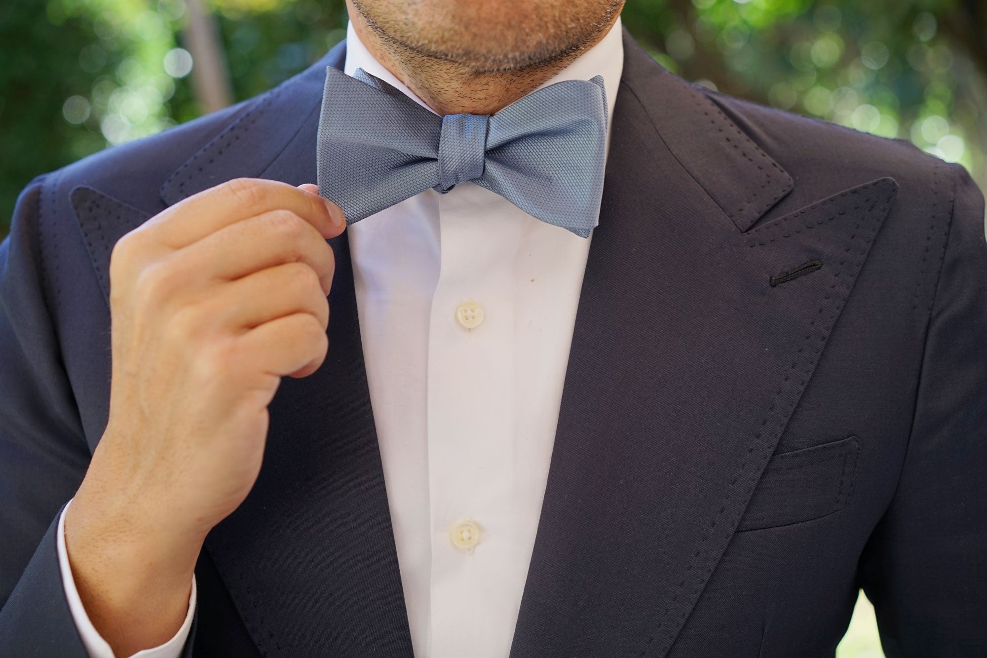 Steel Blue Weave Self Bow Tie