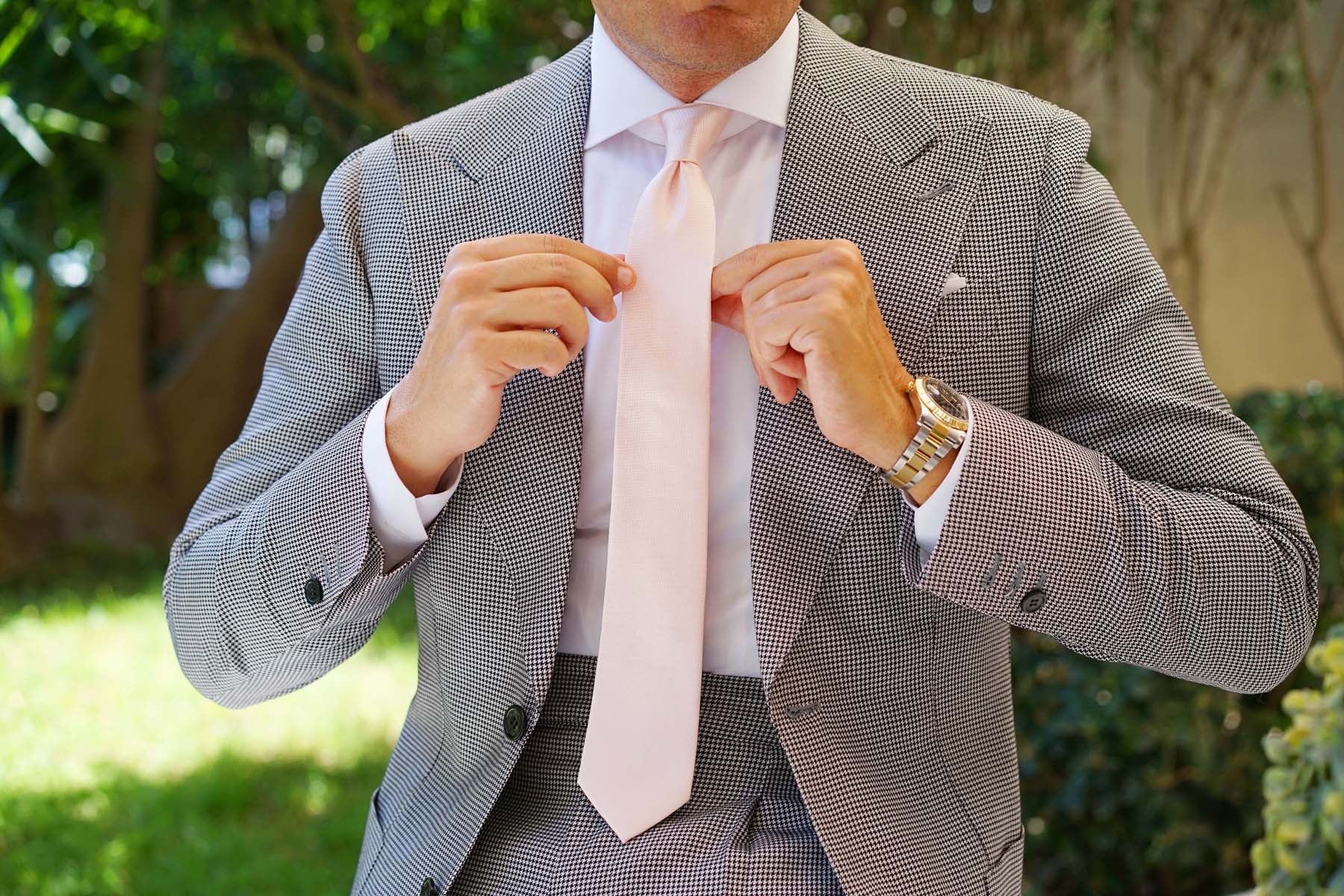 Blush Pink Basket Weave Skinny Tie