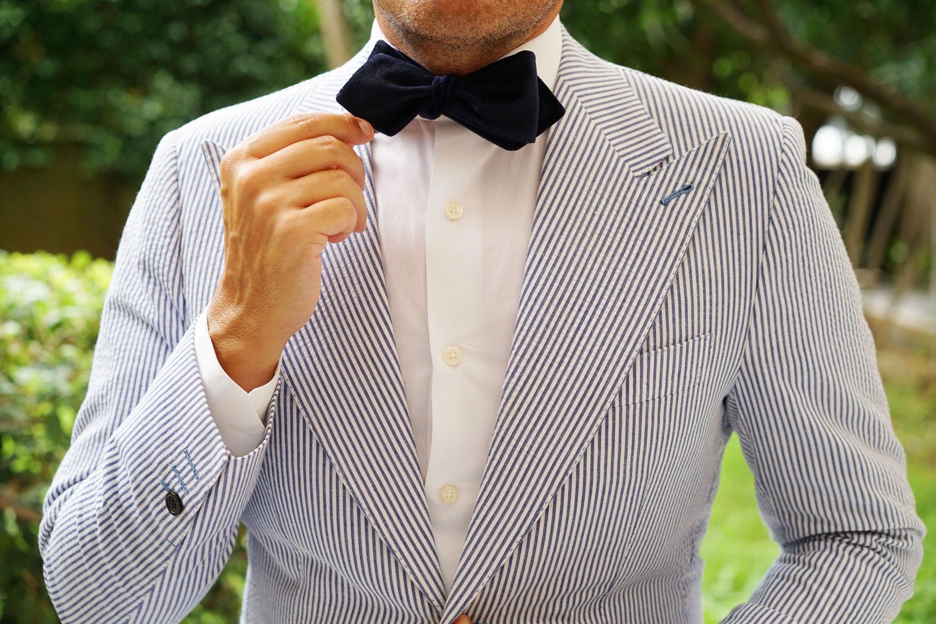 Navy Blue Bond Diamond Velvet Self Bow Tie