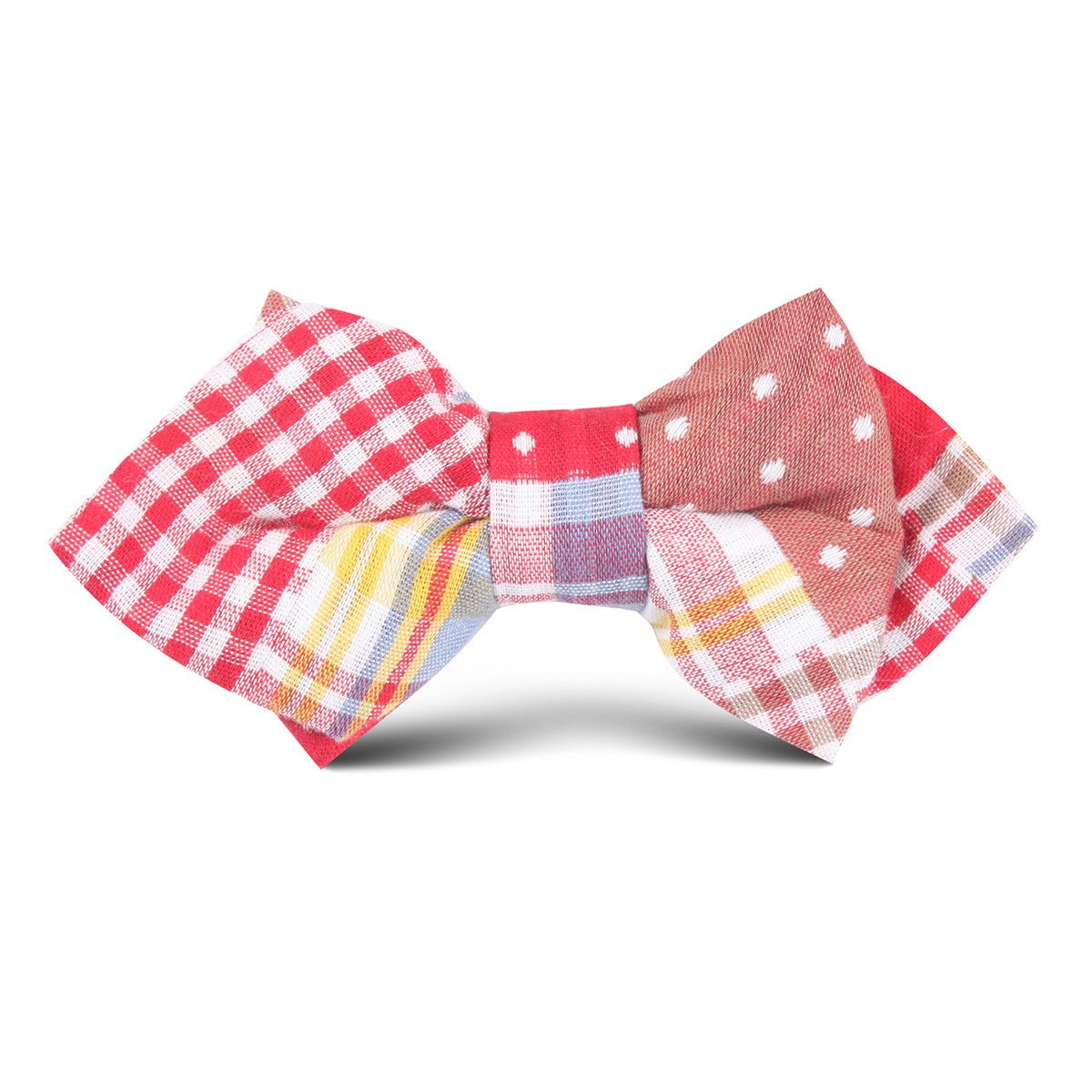 Plaid Red Gingham Cotton Polka Dot Kids Diamond Bow Tie