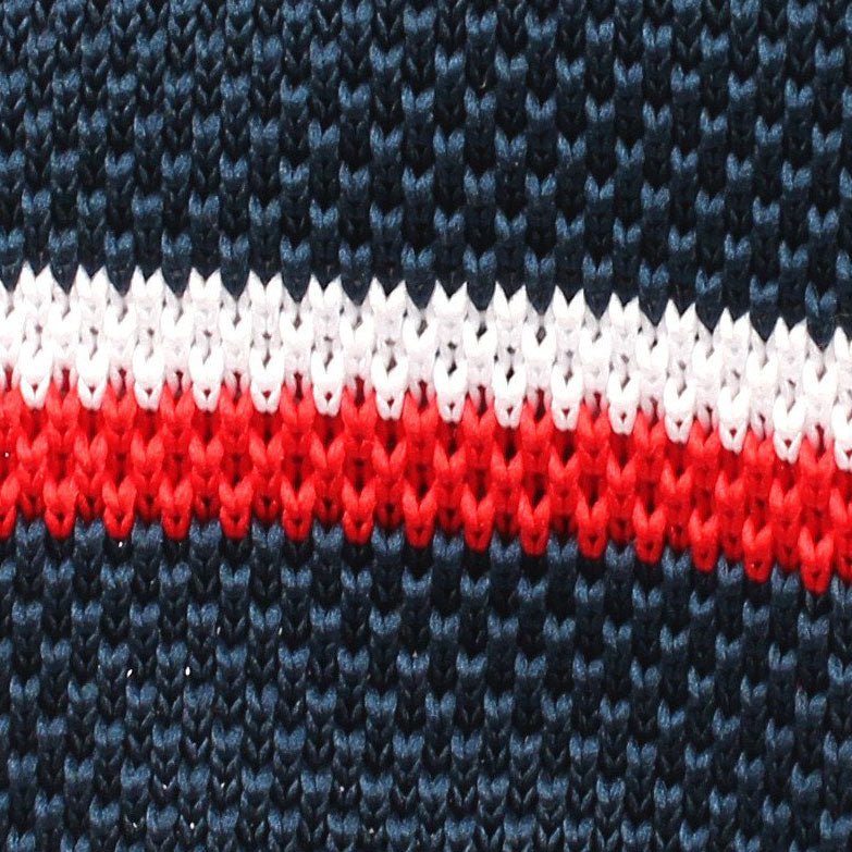 The Navy Blue American Knitted Tie with Red & White Stripes