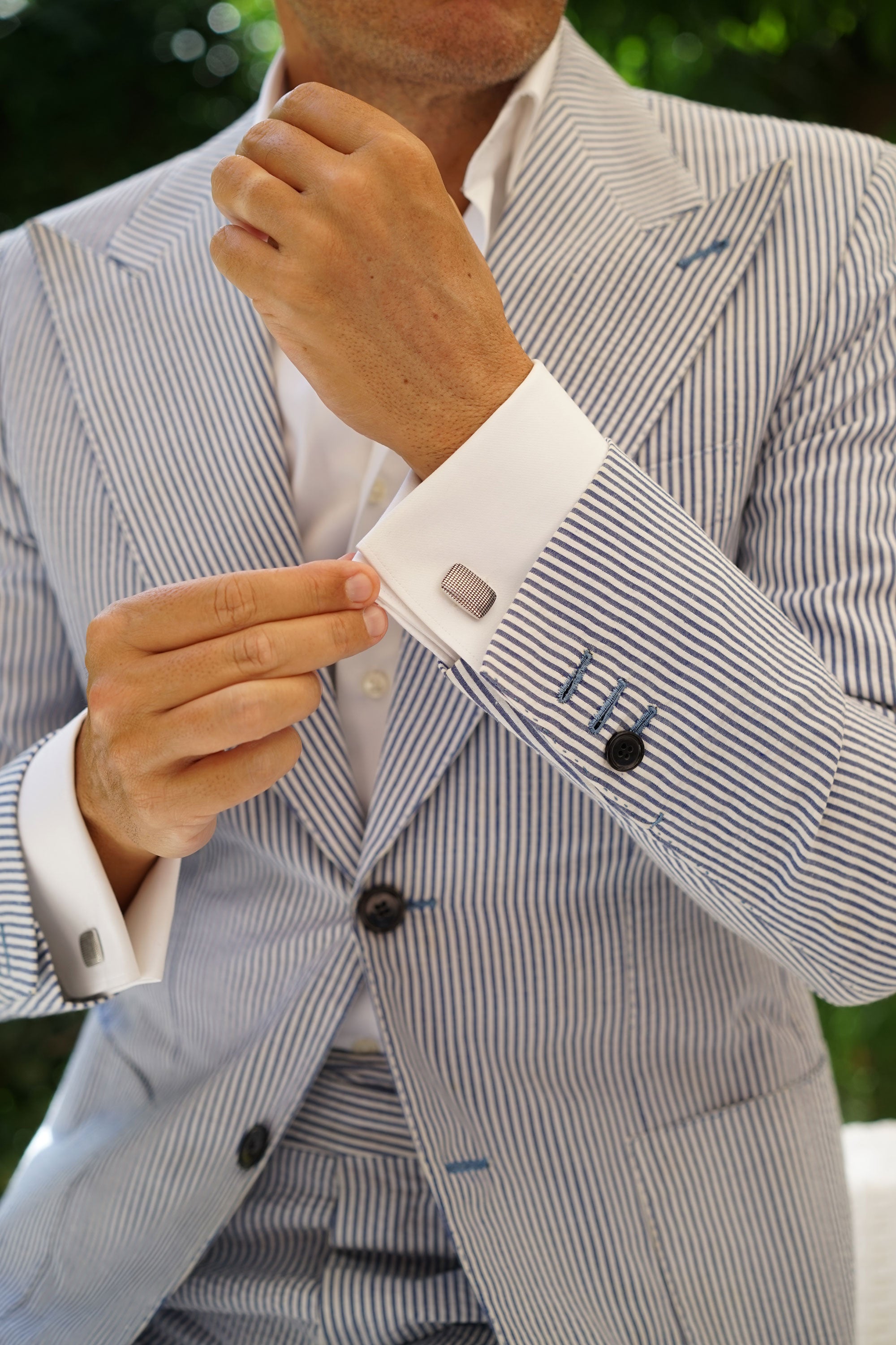 Robert II Silver Studded Rectangle Cufflinks