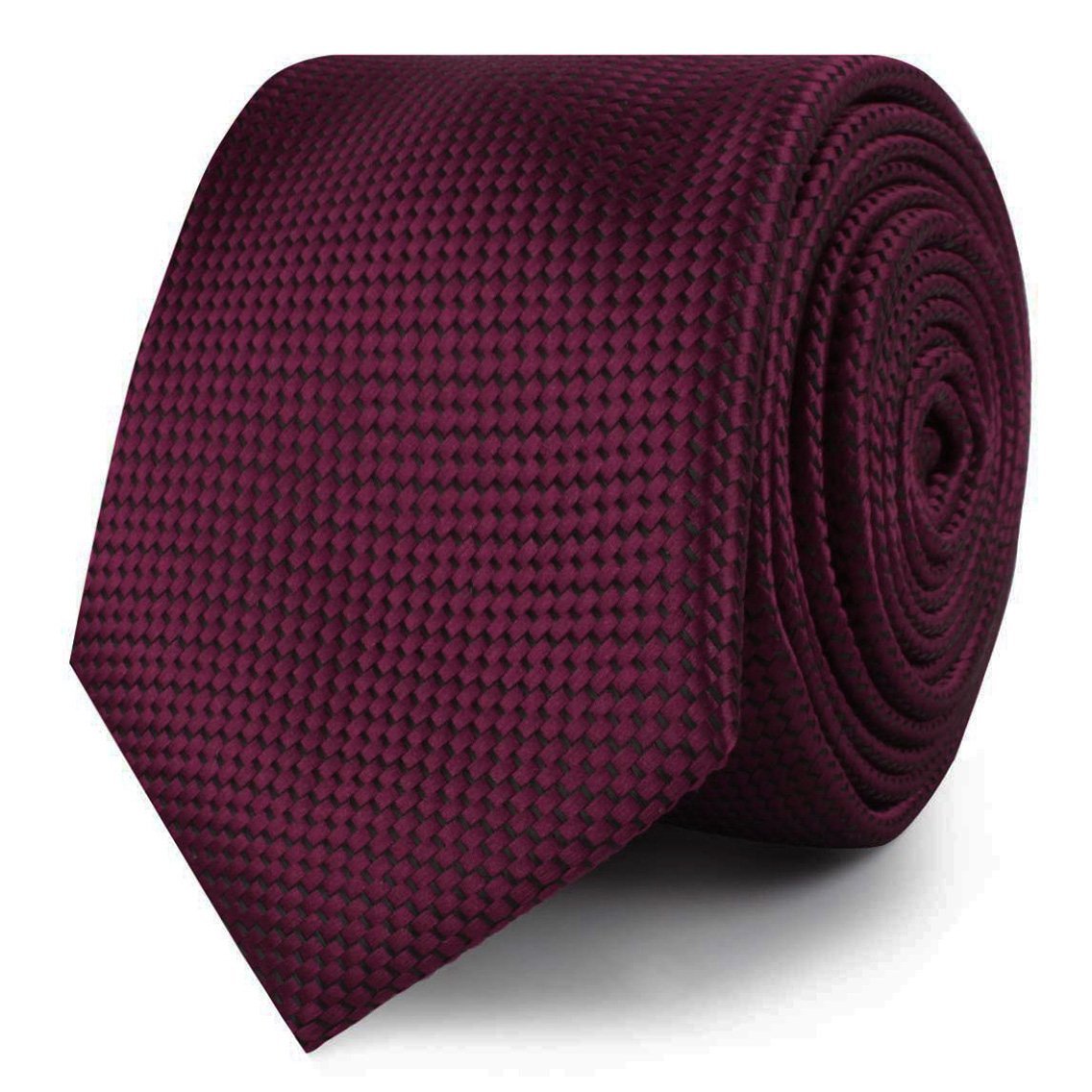 Metallic Maroon Oxford Weave Skinny Tie