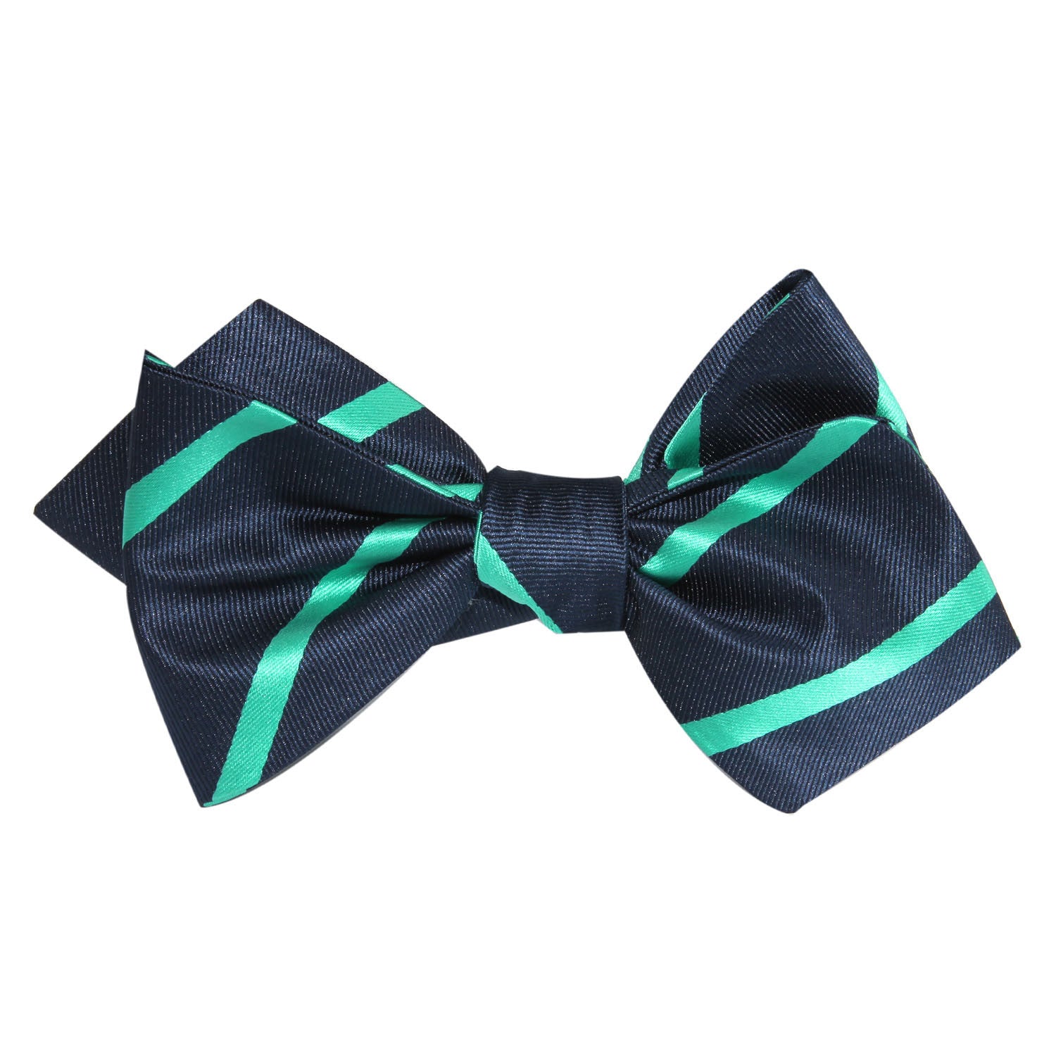 Navy Blue with Green Stripes Self Tie Diamond Tip Bow Tie