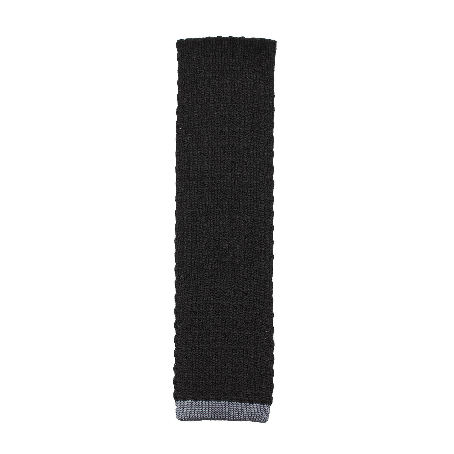 Black Knitted Tie with Grey Flat End