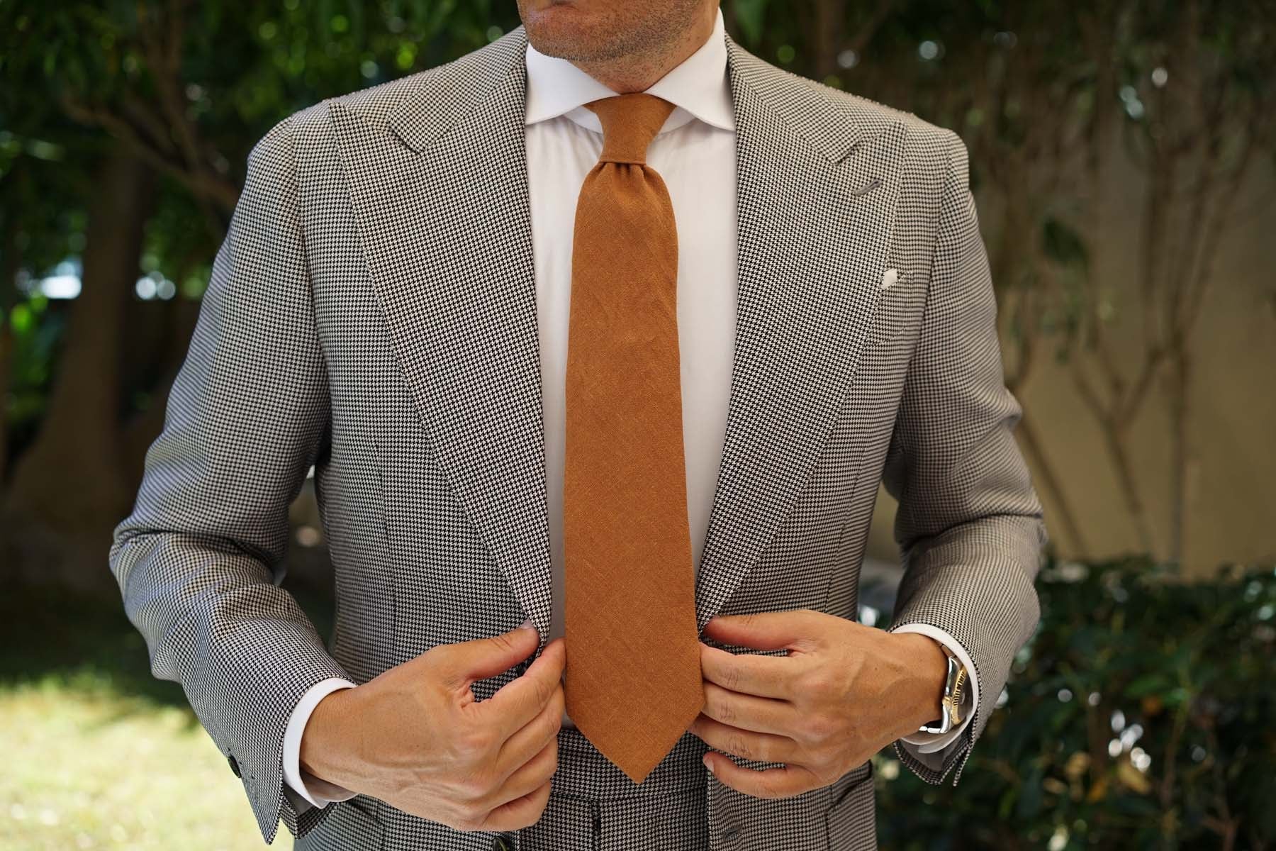 Dark Mustard Brown Linen Necktie