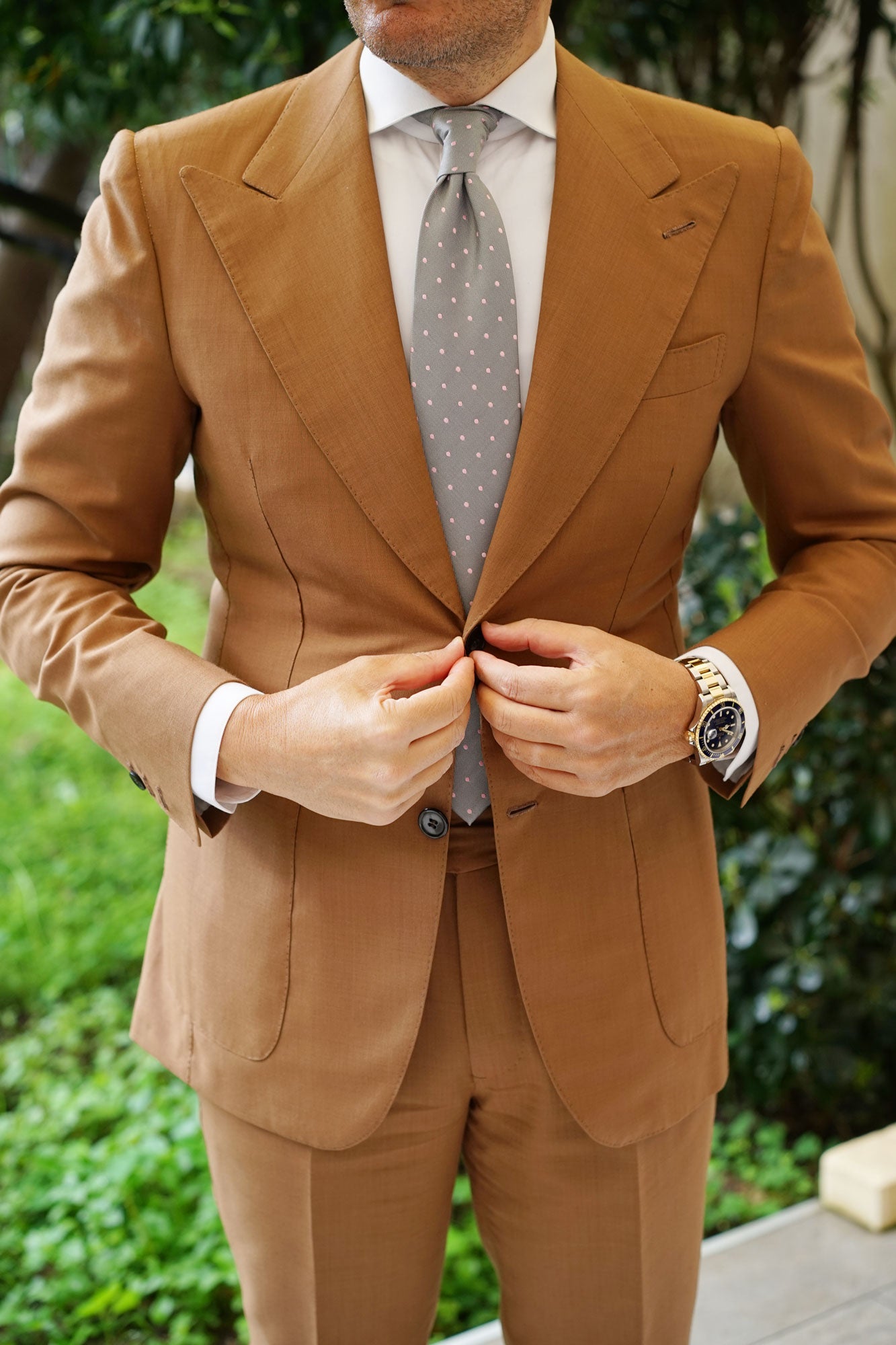 Grey with Baby Pink Polka Dots Necktie