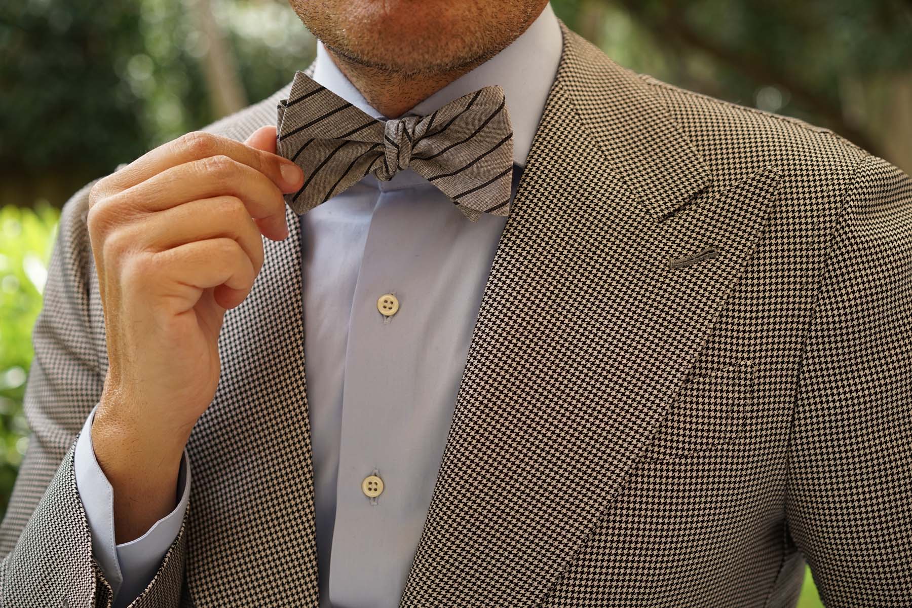 Ash Gray Pinstripe Self Bow Tie