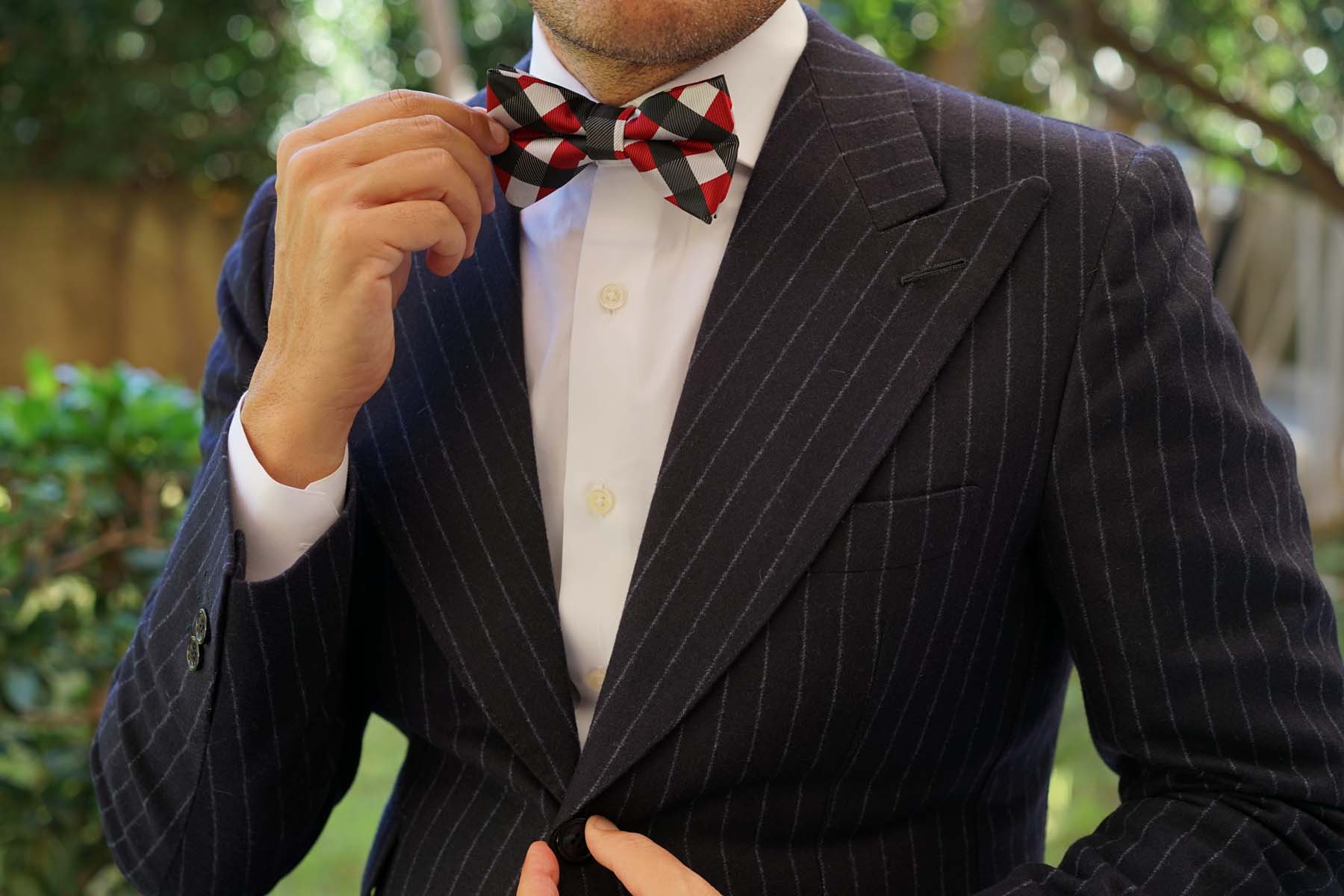 White Black Maroon Checkered Bow Tie