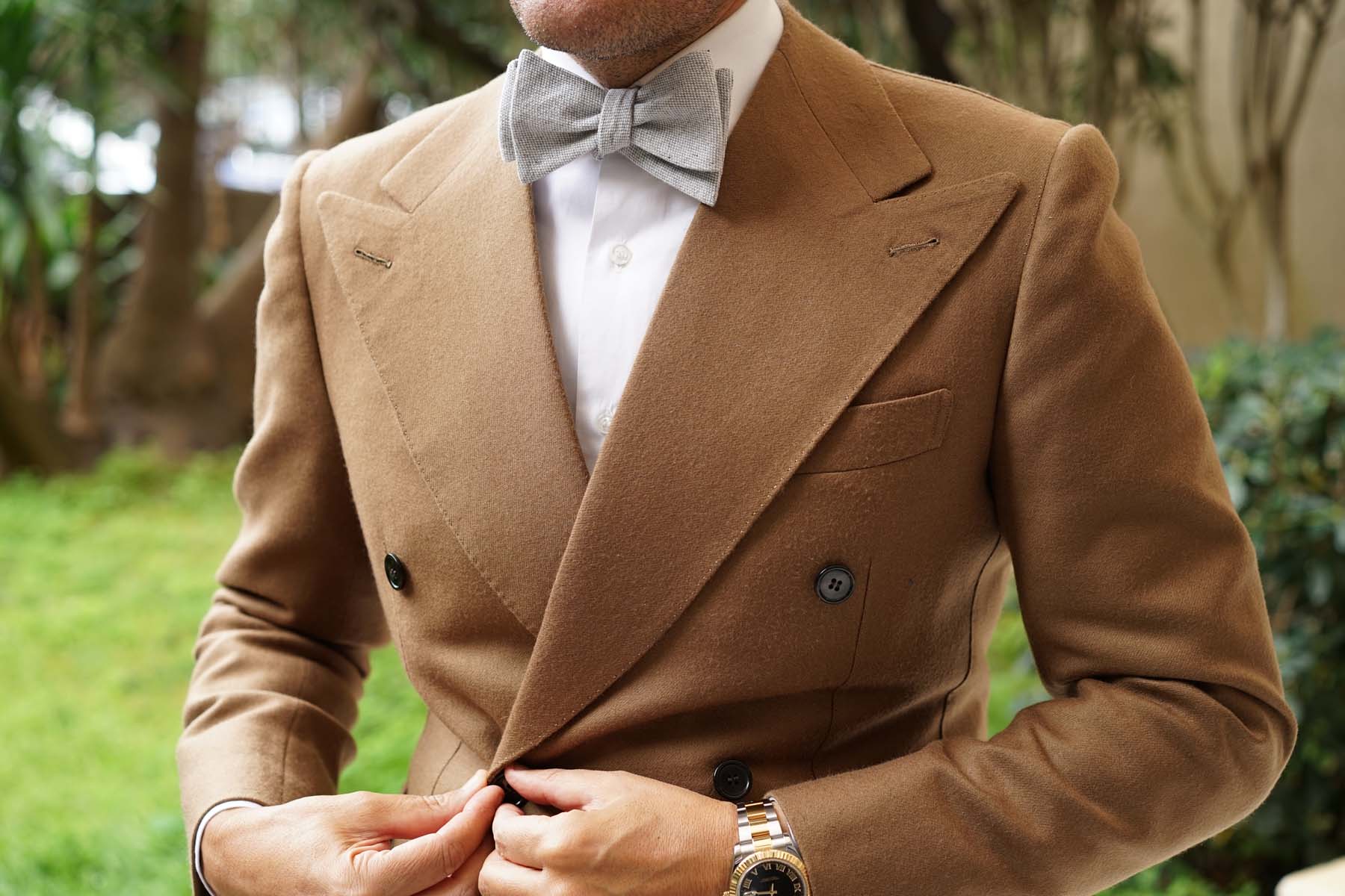 Dry Grey Donegal Linen Self Bow Tie