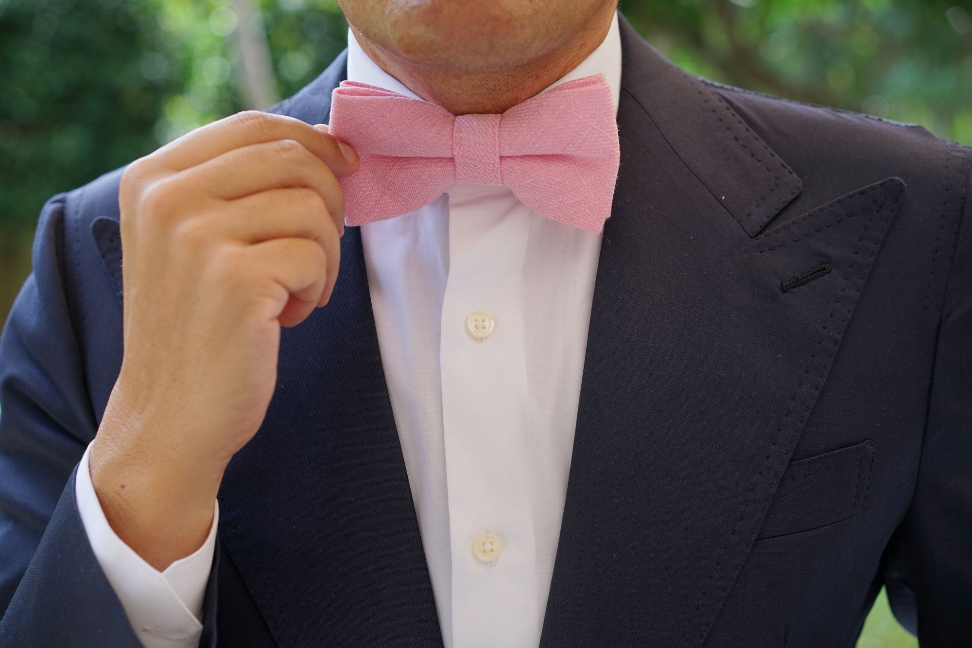 Tickled Pink Chevron Linen Bow Tie