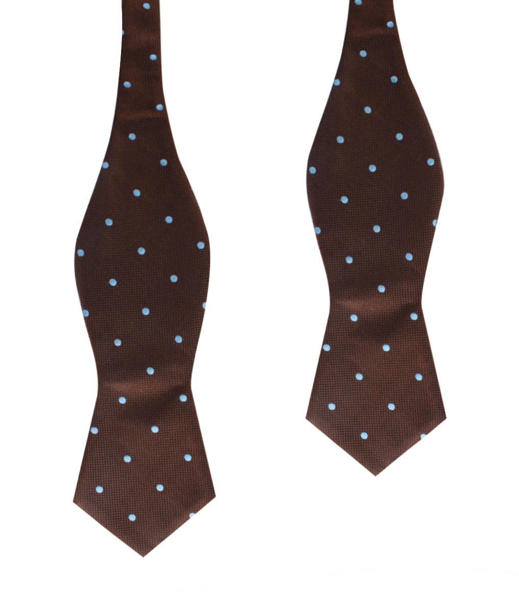 Brown on Blue Polkadot Diamond Self Bow Tie