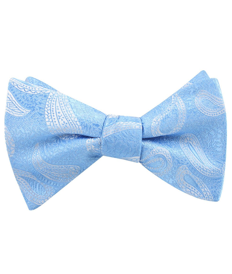 Baby Blue Teardrop Paisley Self Bow Tie