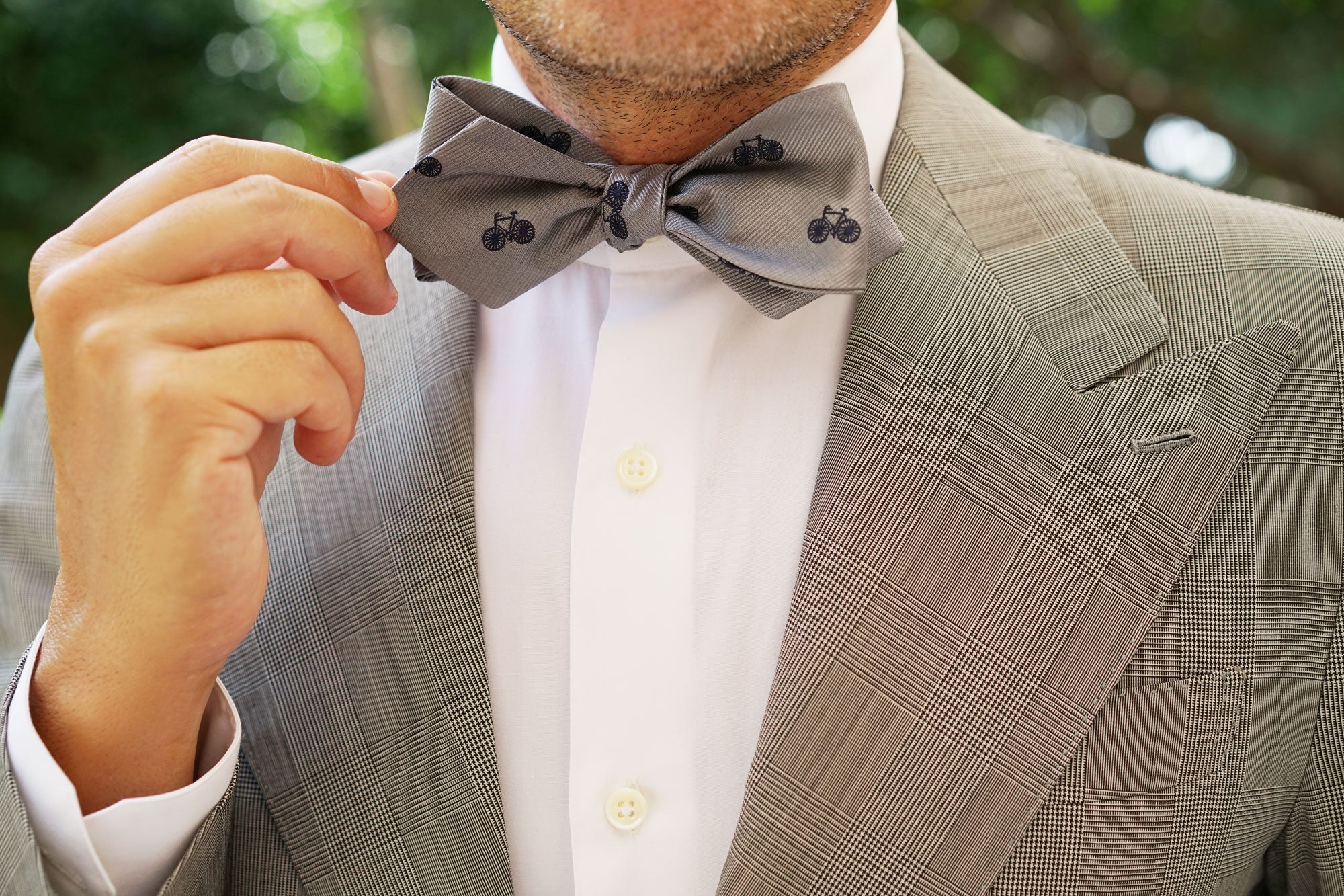 Grey with Navy Blue French Bicycle Self Tie Diamond Tip Bow Tie