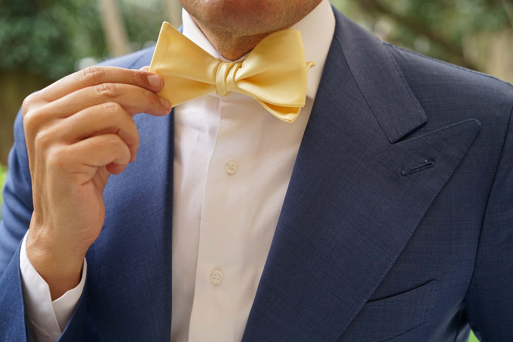 Light Yellow Satin Self Tie Bow Tie