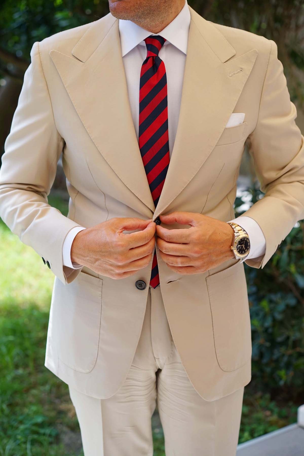 Canterbury Red & Navy Blue Striped Skinny Tie