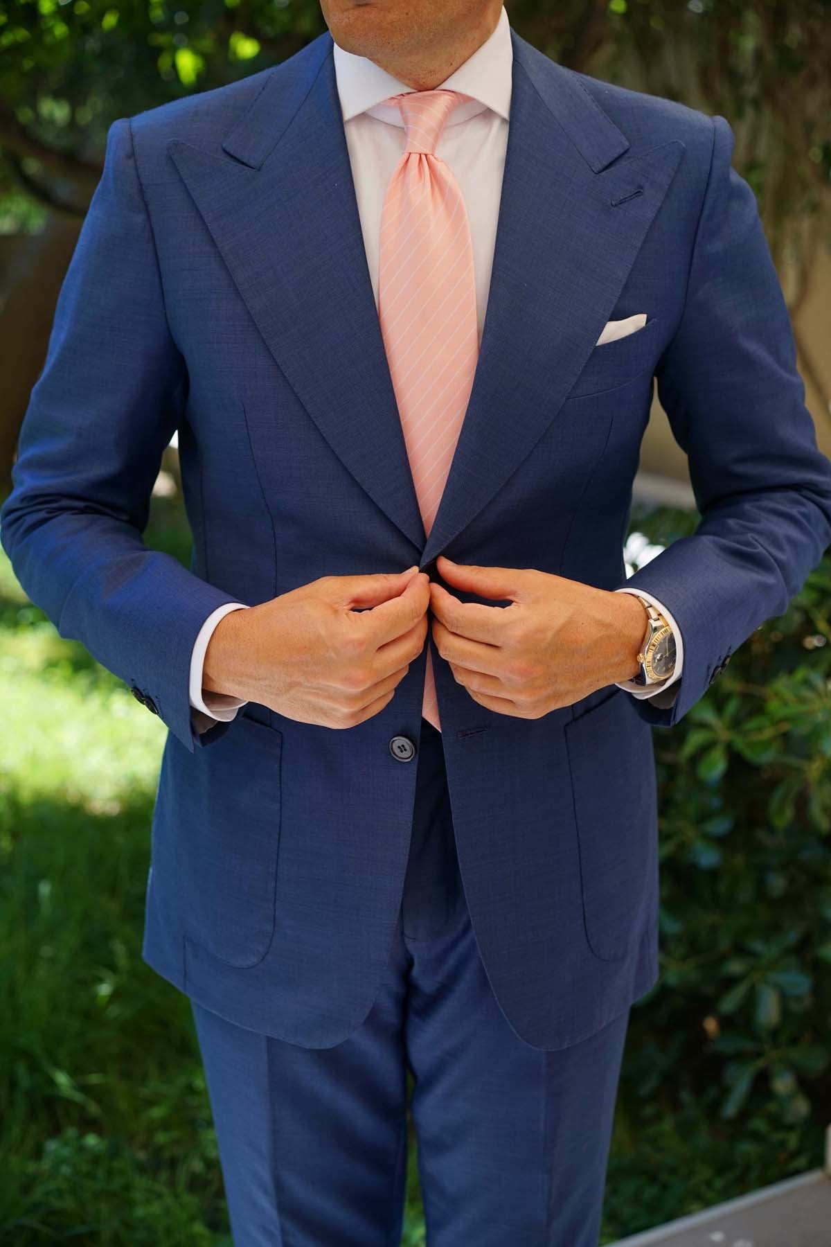 Blush Pink Herringbone Pinstripe Necktie