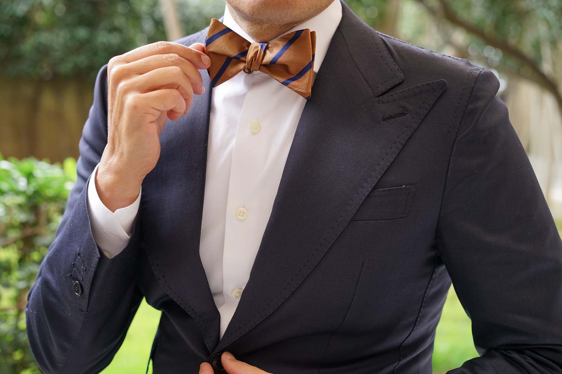 Golden Brown Pencil Stripe Self Bow Tie