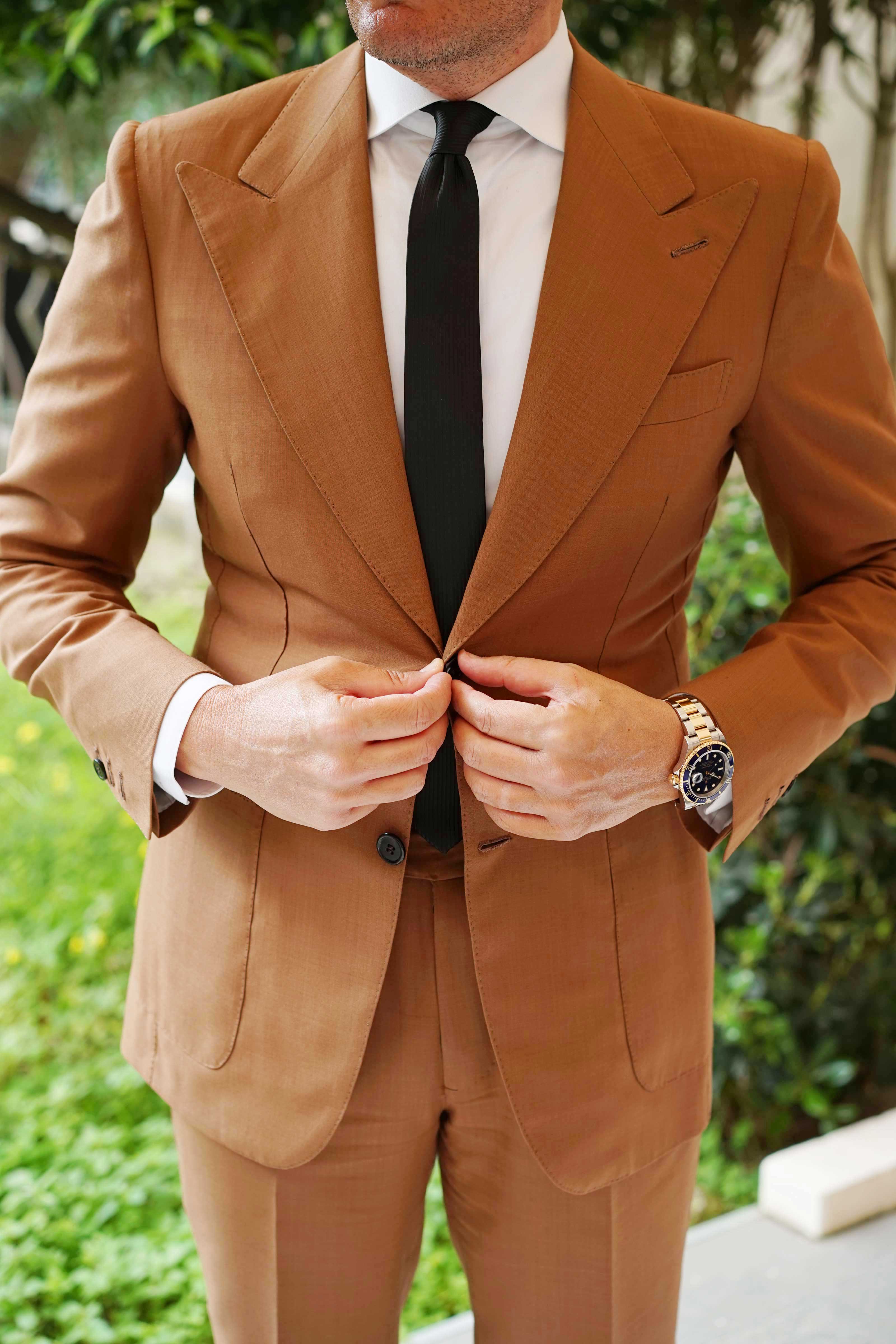 Jet Black Stripes Skinny Tie