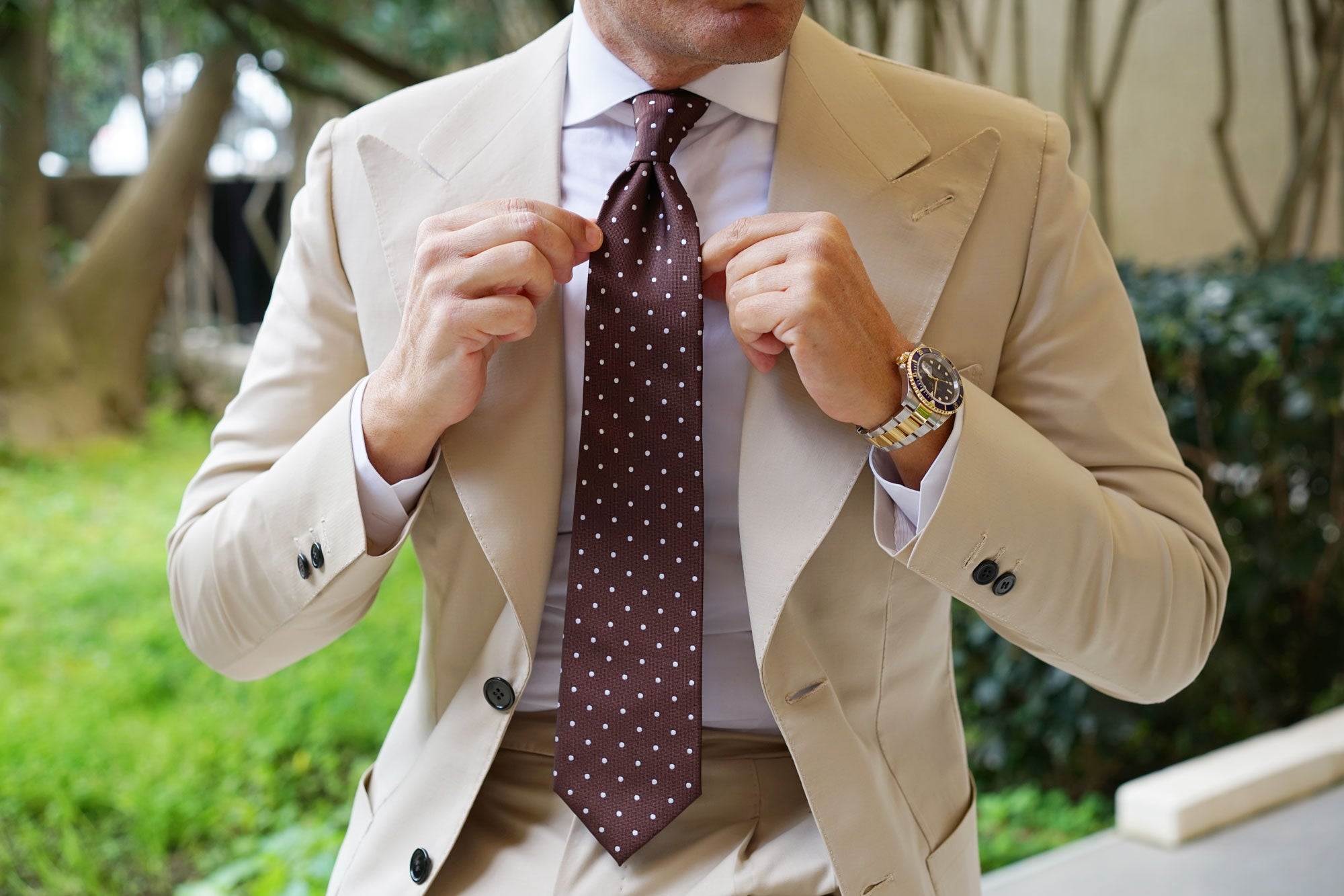 Brown with White Polka Dots Necktie