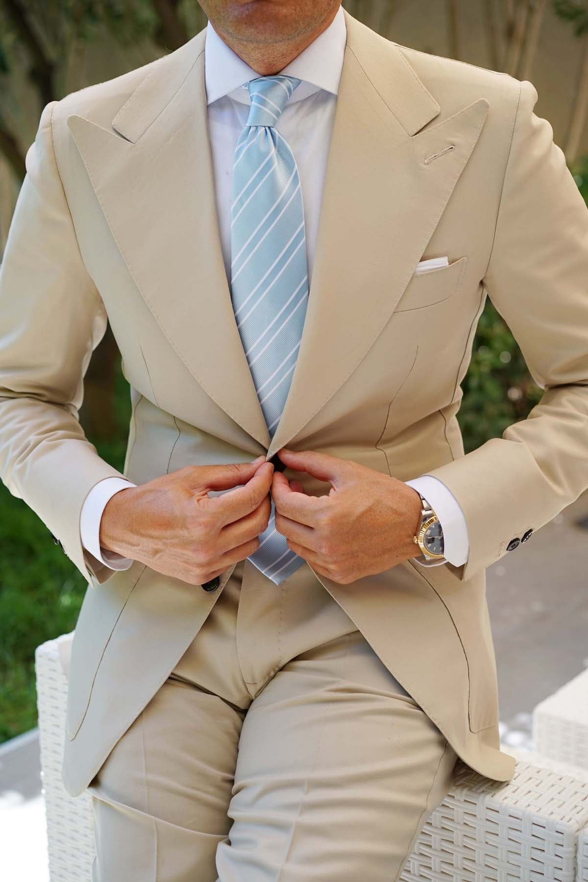 Sky Light Blue Double Stripe Necktie