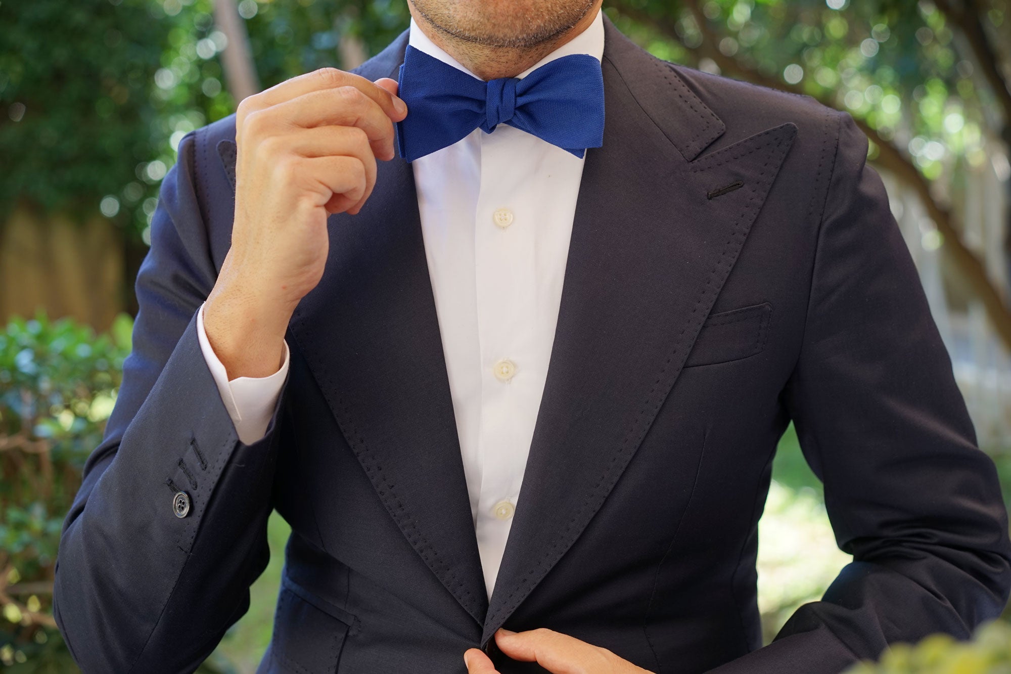 Cobalt Blue Linen Self Bow Tie