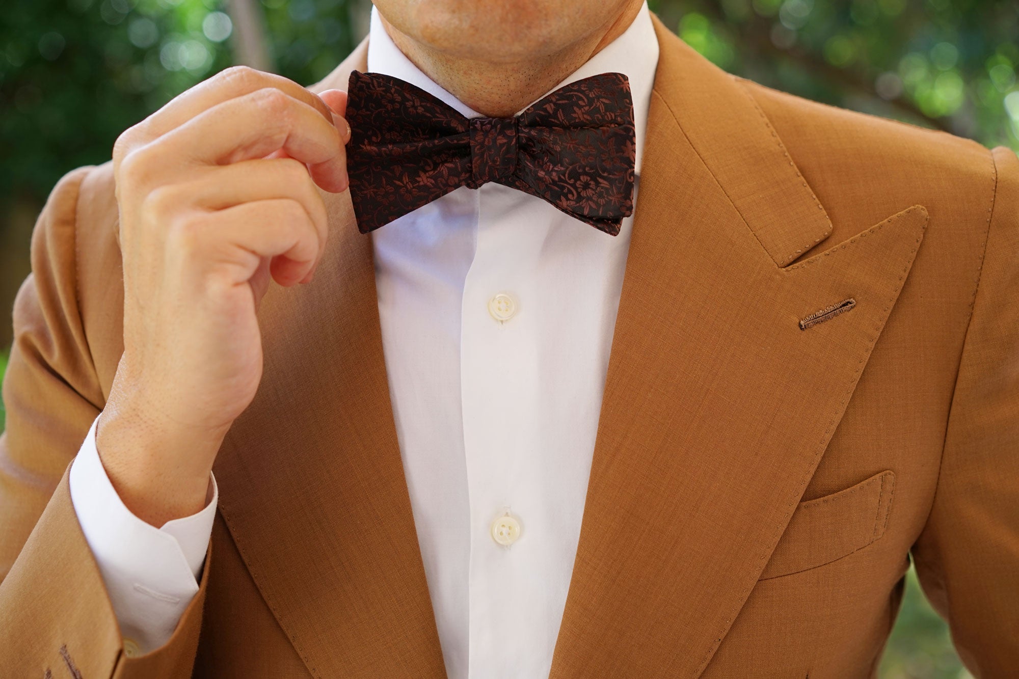 Truffle Brown Floral Self Bow Tie