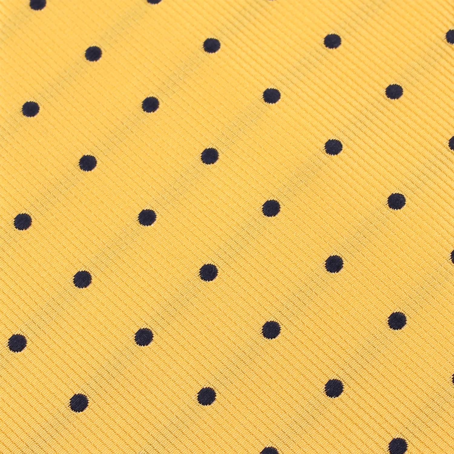 Yellow Skinny Tie with Navy Blue Polka Dots