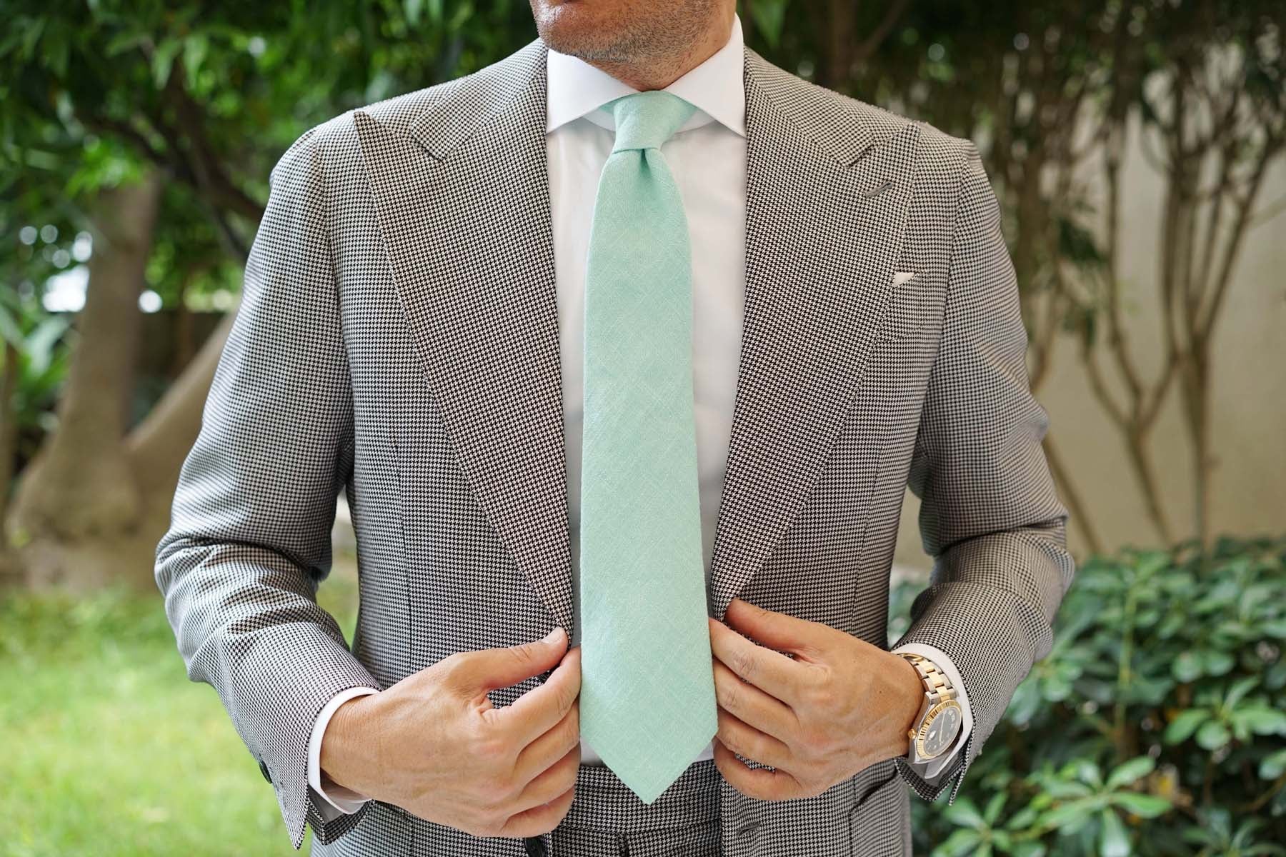 Mint Blush Green Chevron Linen Necktie