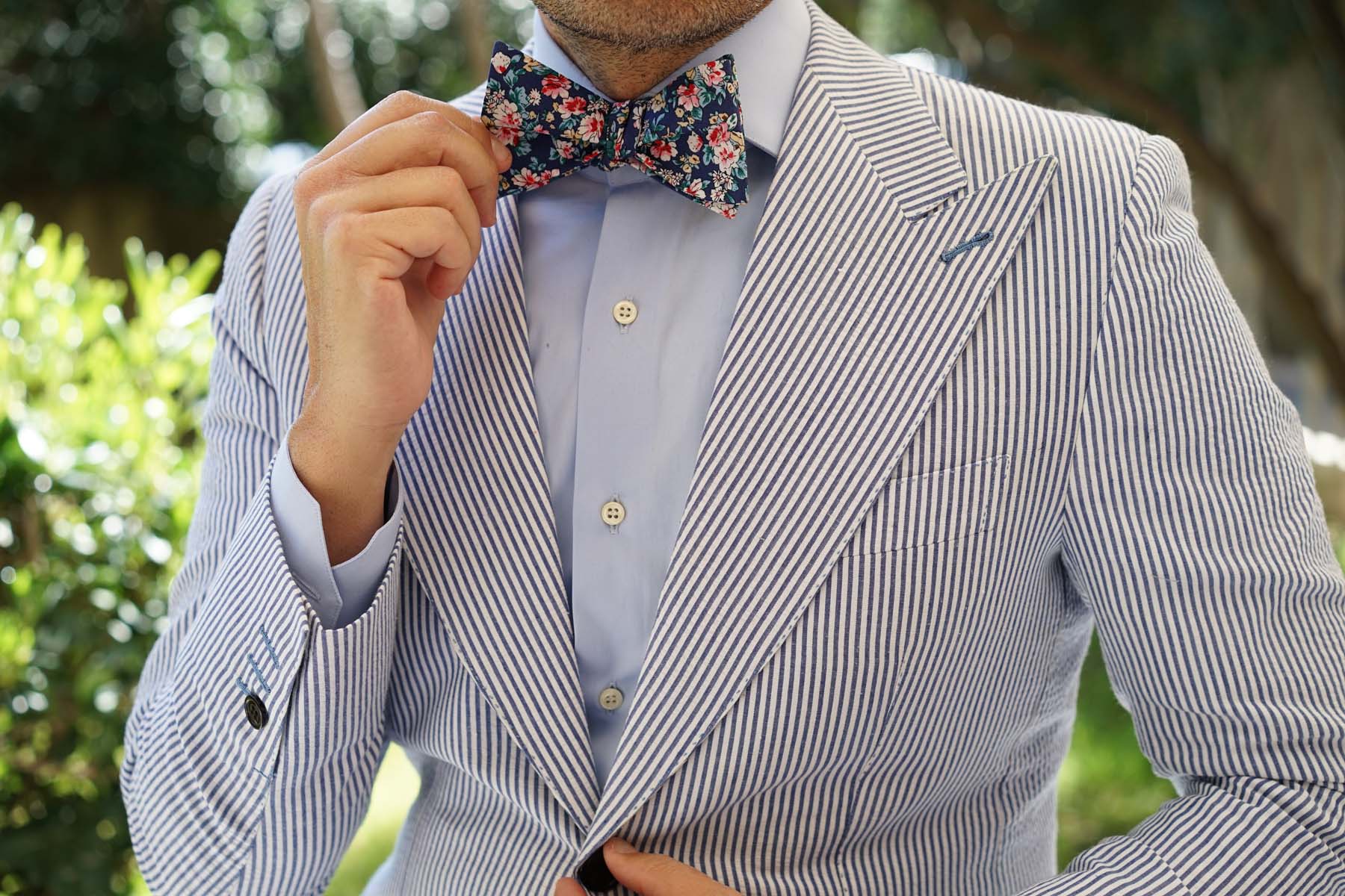 Cancún Blue Floral Self Bow Tie