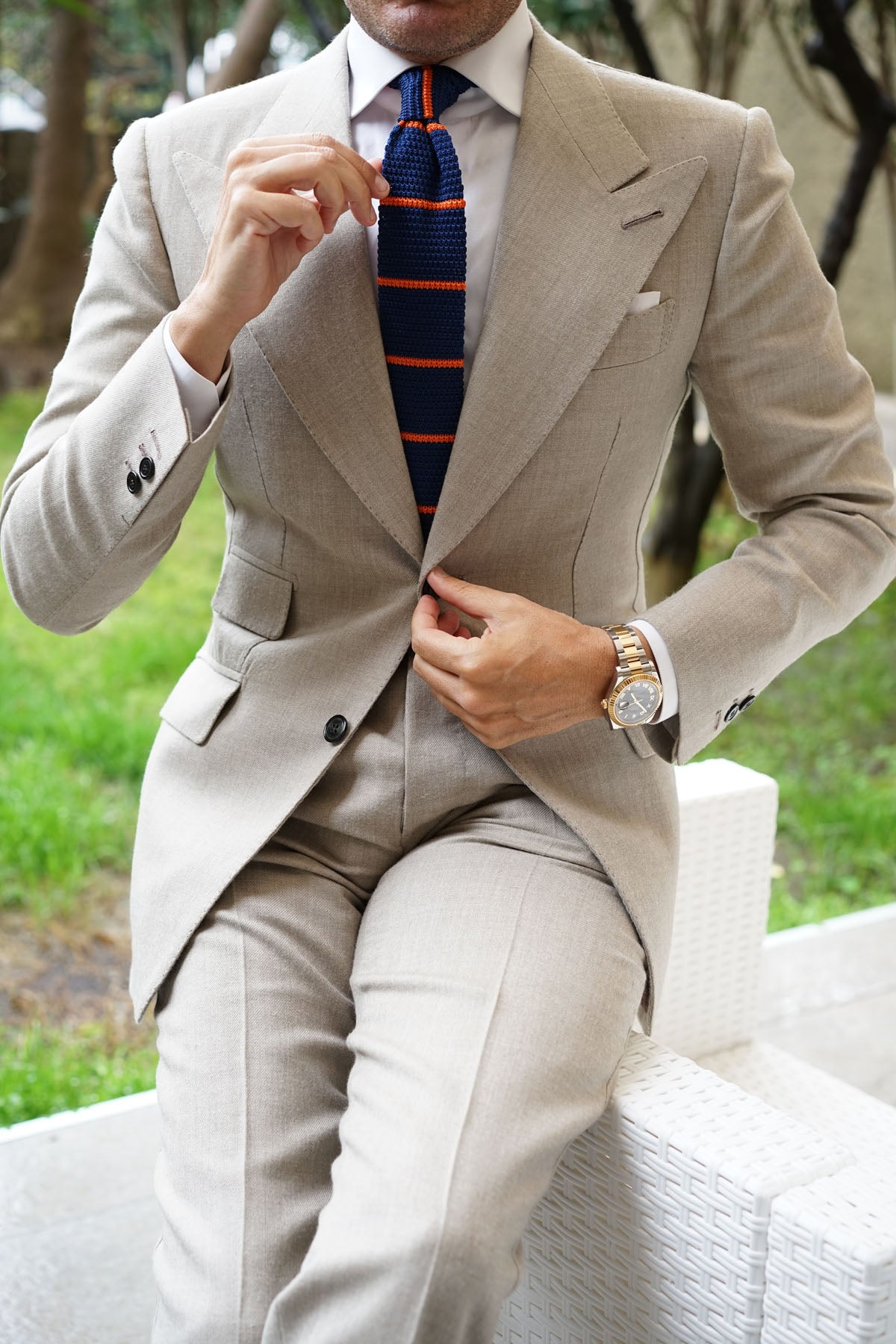 Santoro Navy Blue with Orange Striped Knitted Tie