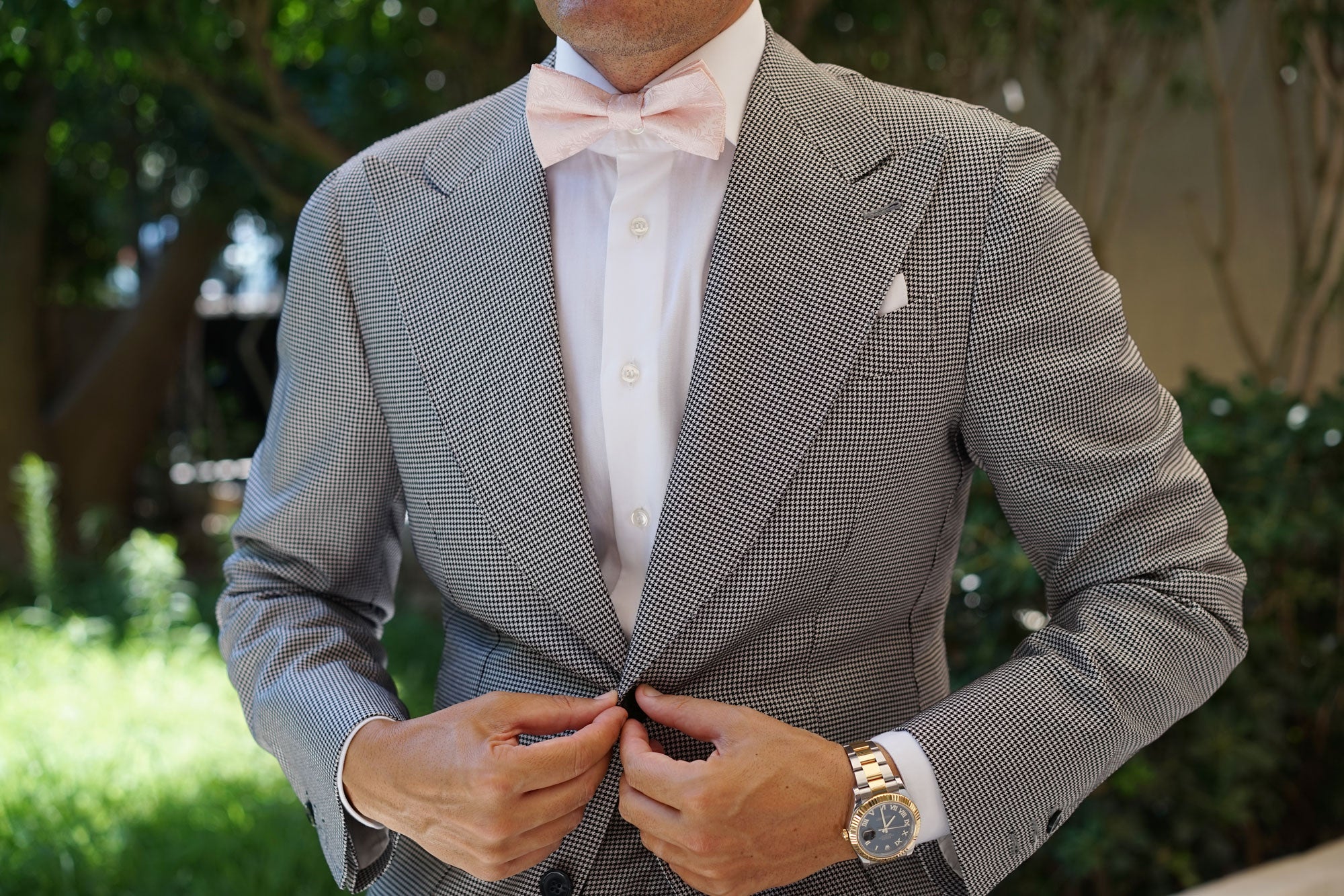 Blush Pink Daisy Flowers Floral Bow Tie