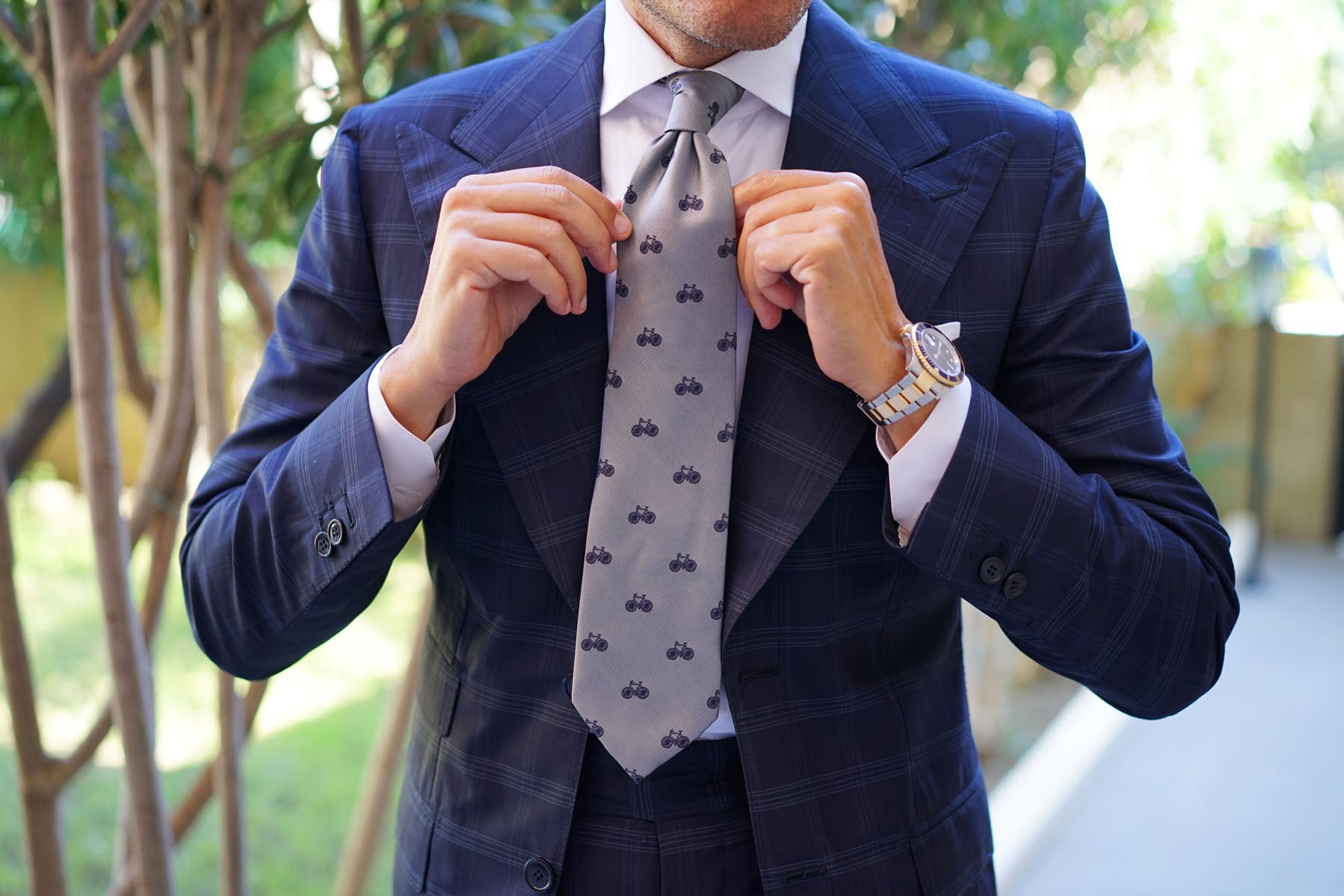 Grey with Navy Blue French Bicycle Necktie