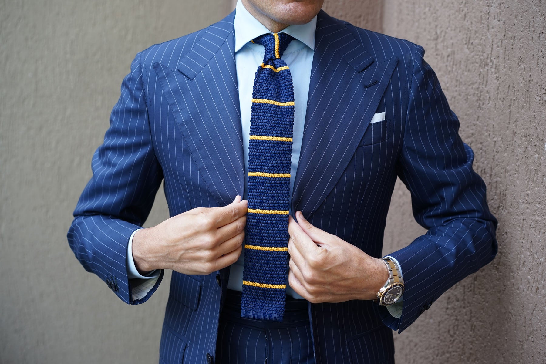 Gecko Navy Blue with Yellow Stripes Knitted Tie